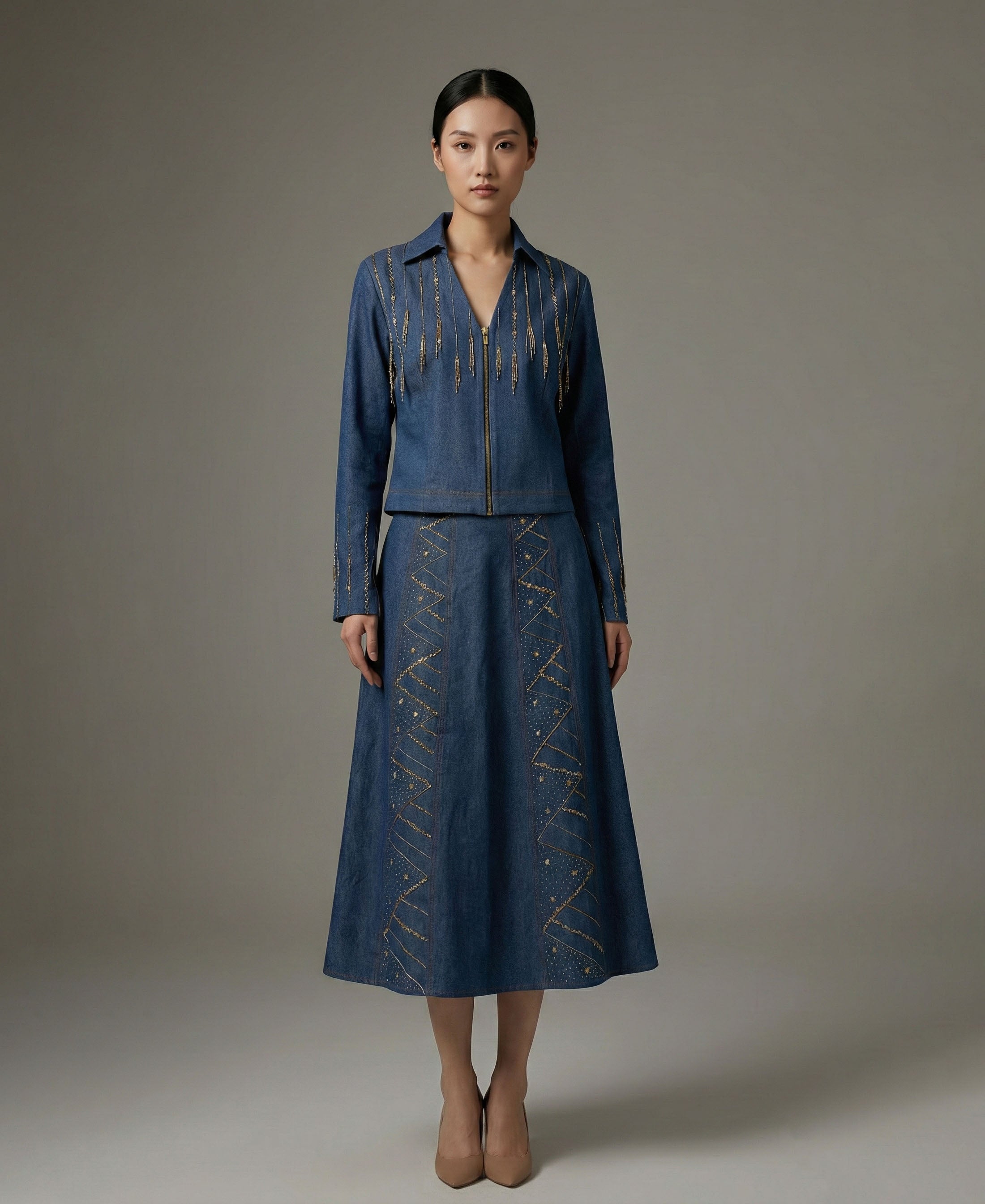 Denim Top & Skirt Co-ord Set Women Wear
