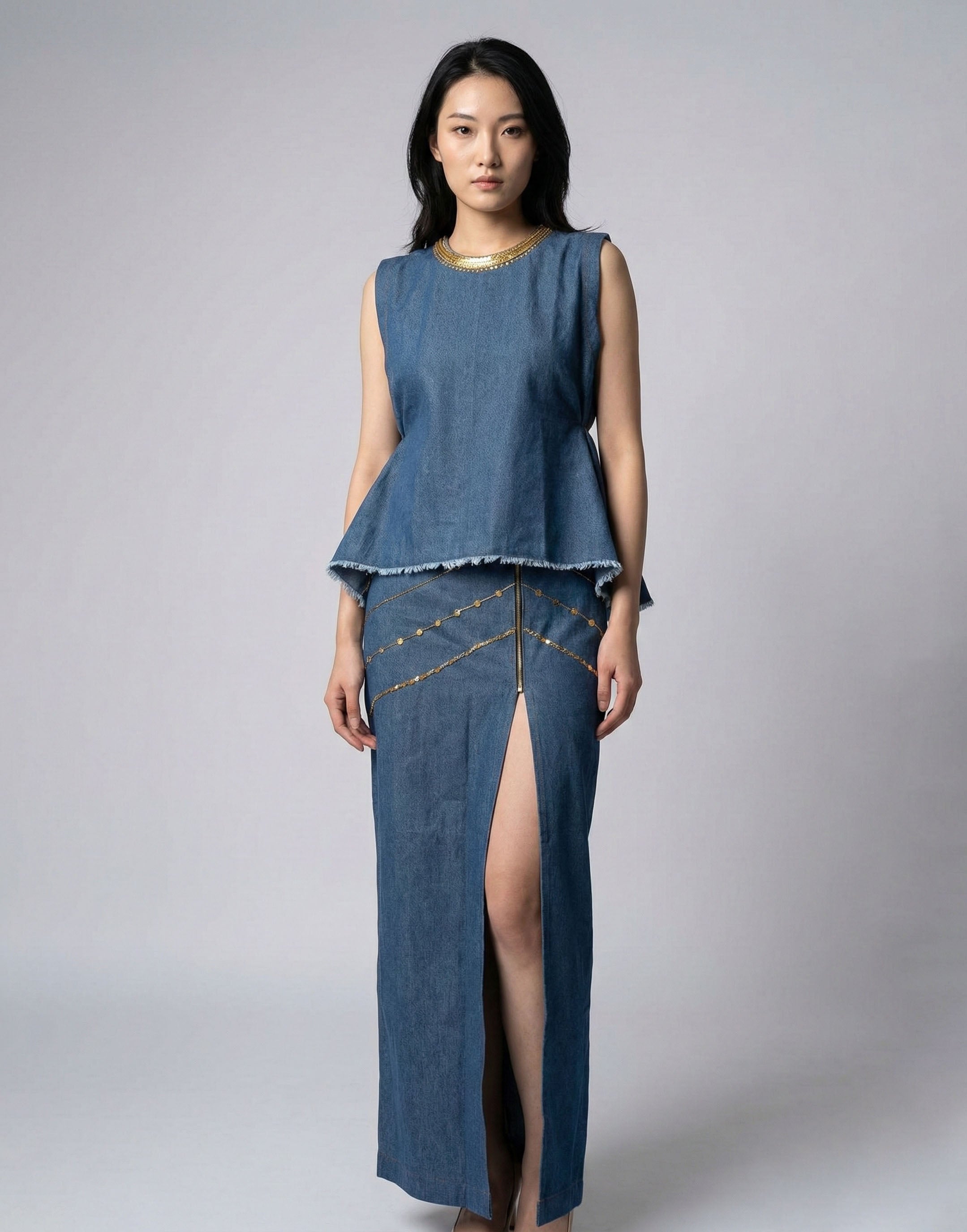 Denim Top & Skirt Co-ord Set Women Wear
