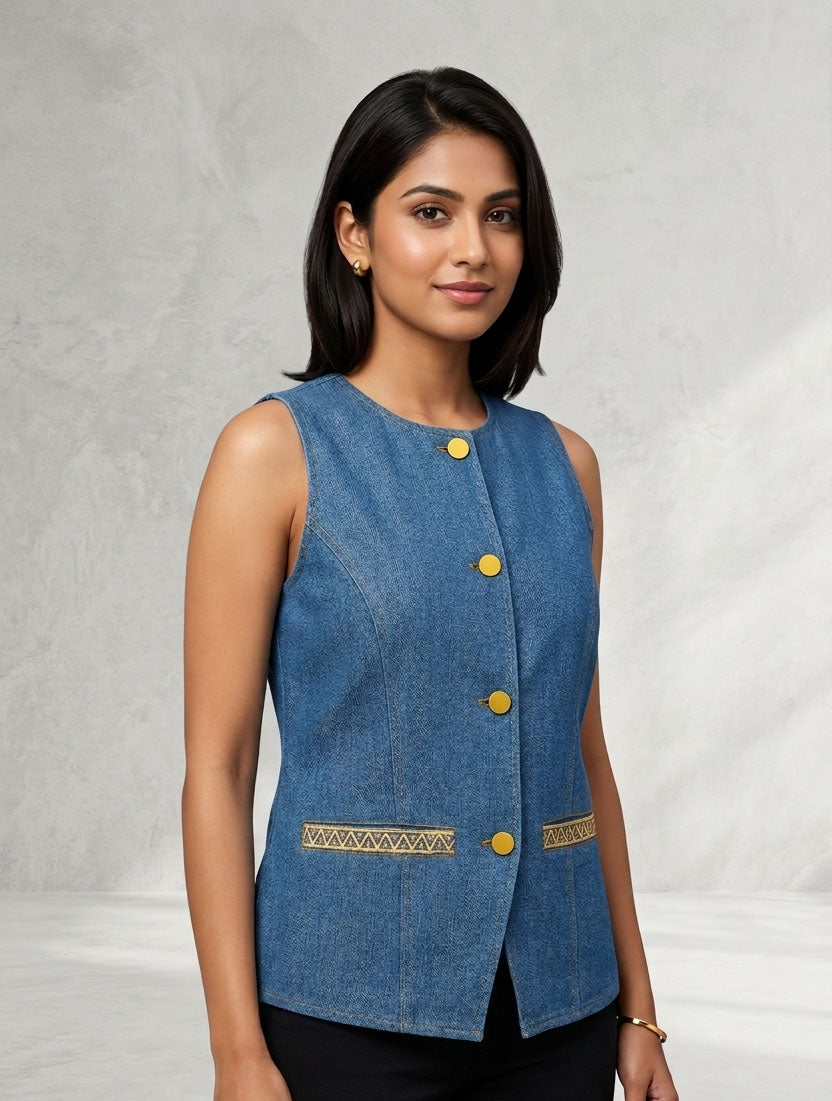 Denim Waistcoat Women Wear