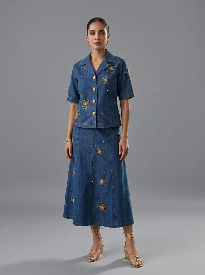 Denim Top & Skirt Co-ord Set Women Wear