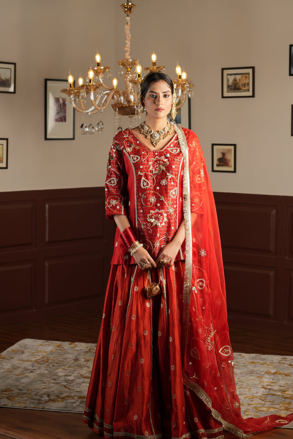 Women's Dark Red Lehenga Set