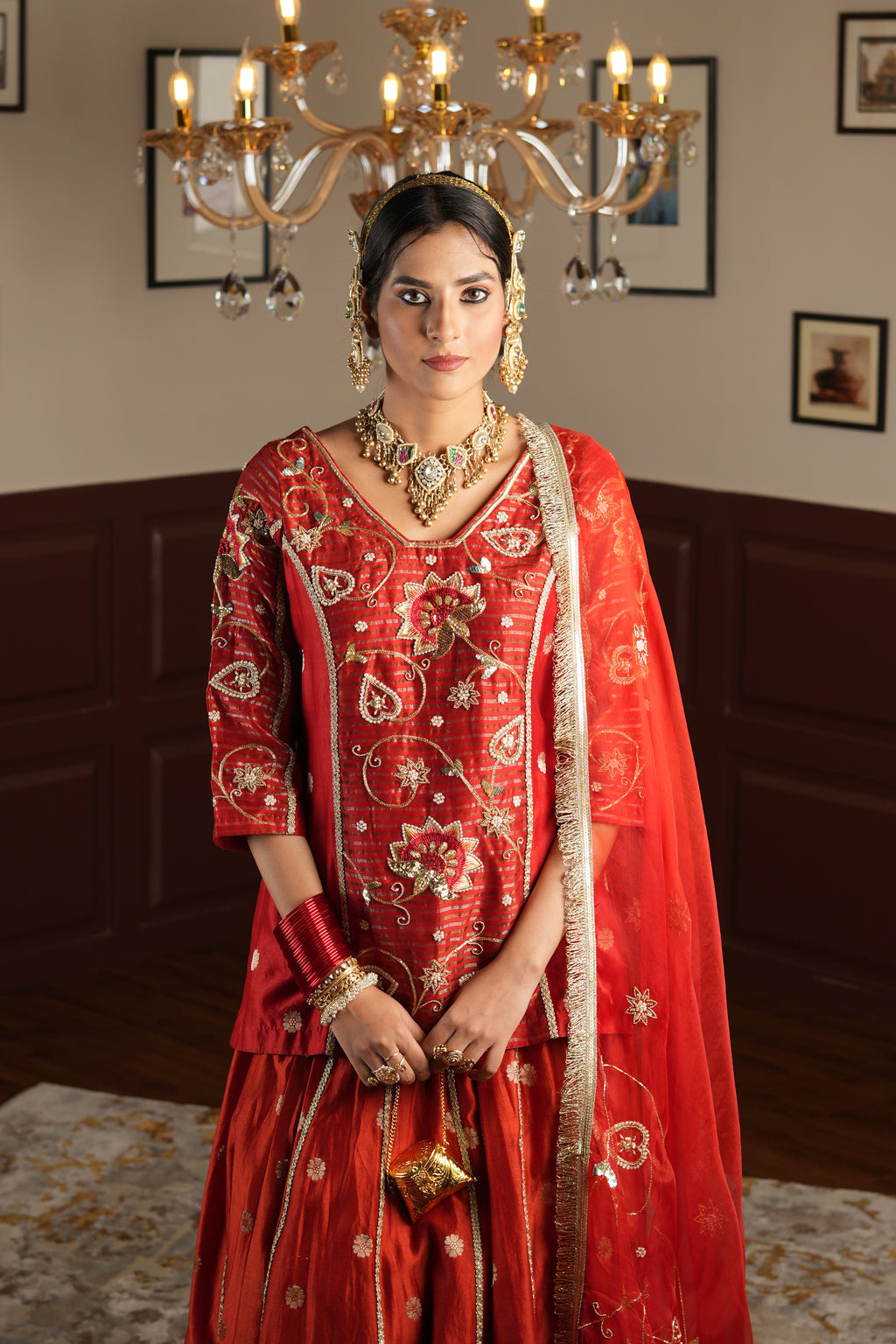 Women's Dark Red Lehenga Set