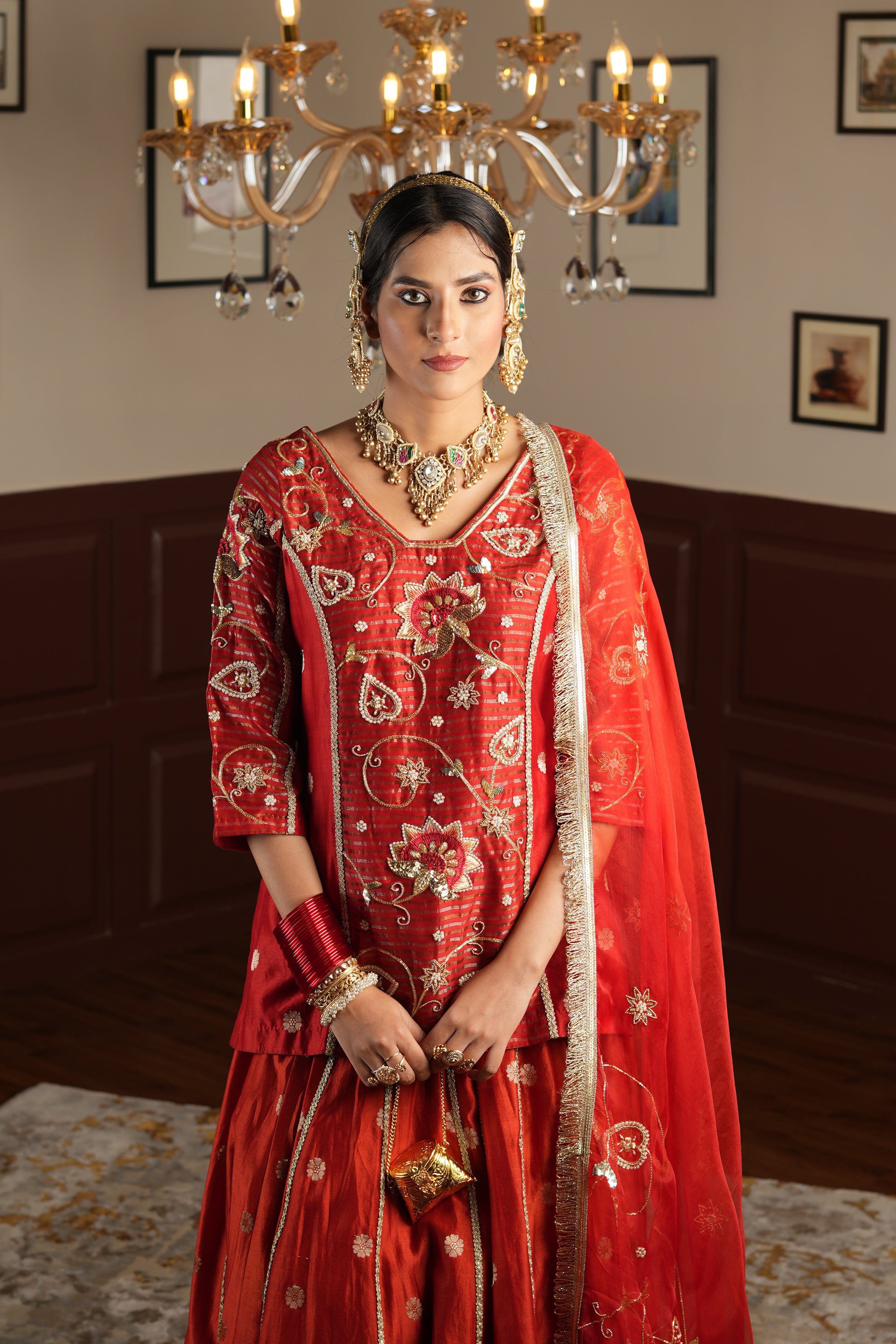 Women's Dark Red Lehenga Set