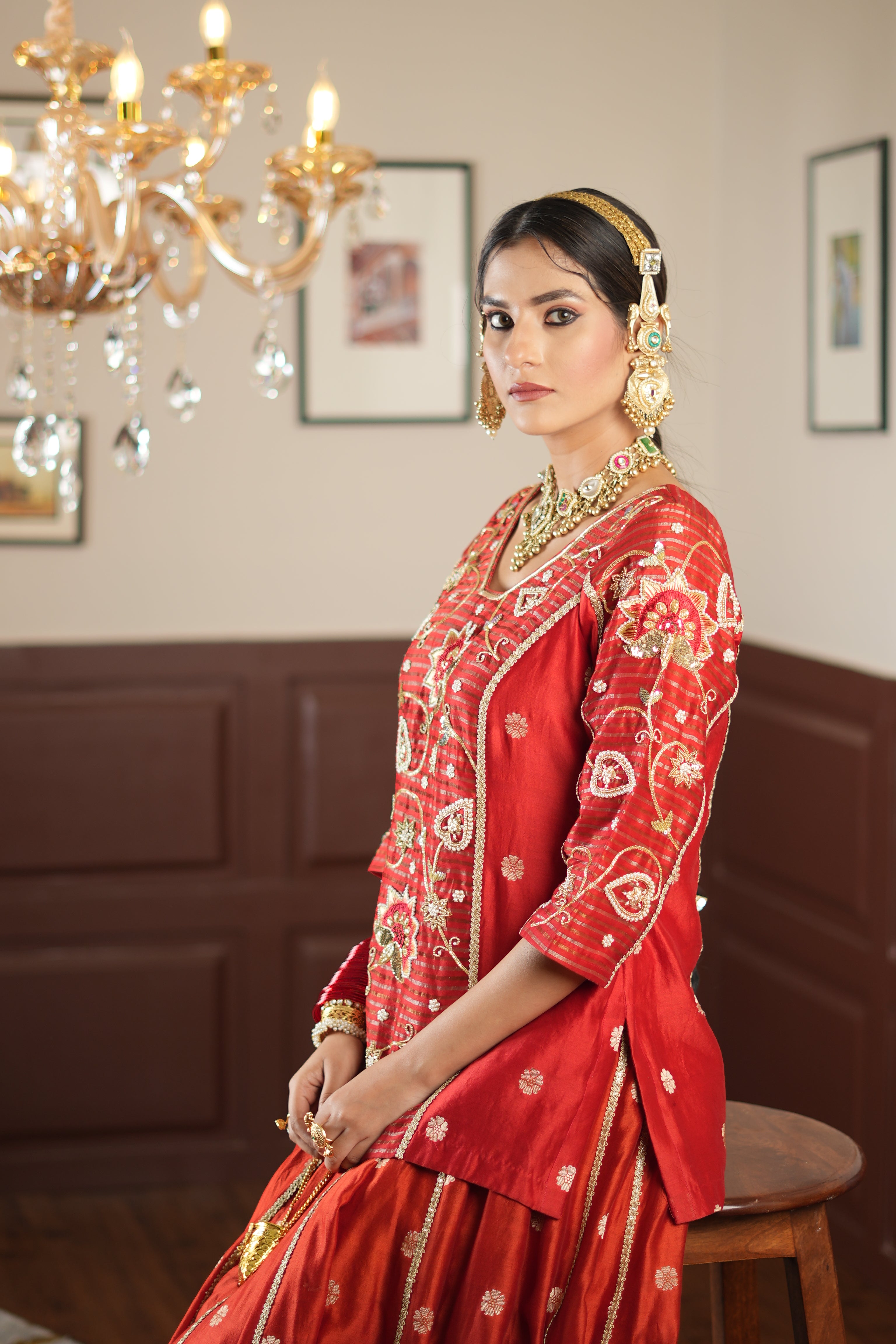 Women's Dark Red Lehenga Set