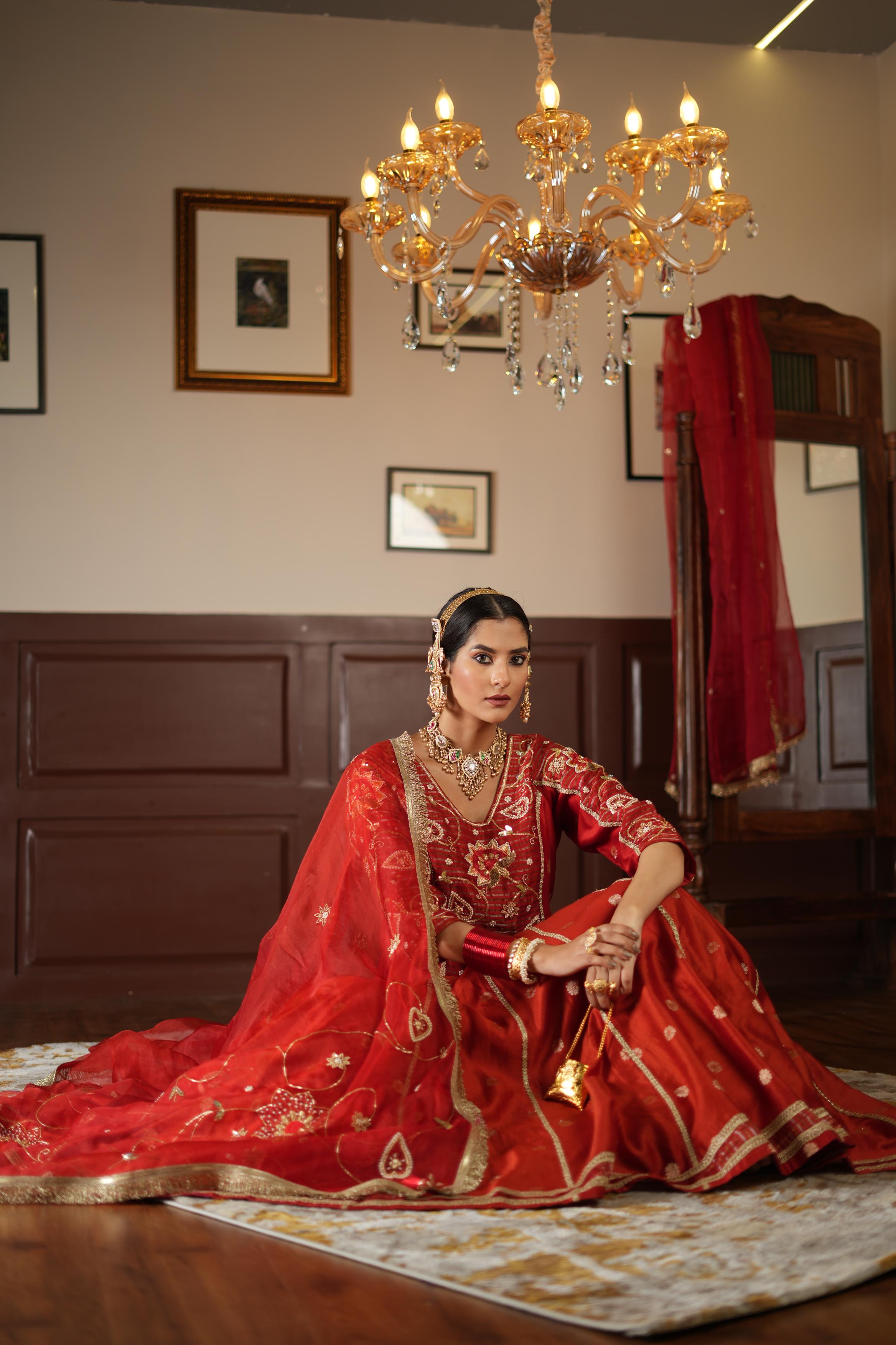 Women's Dark Red Lehenga Set