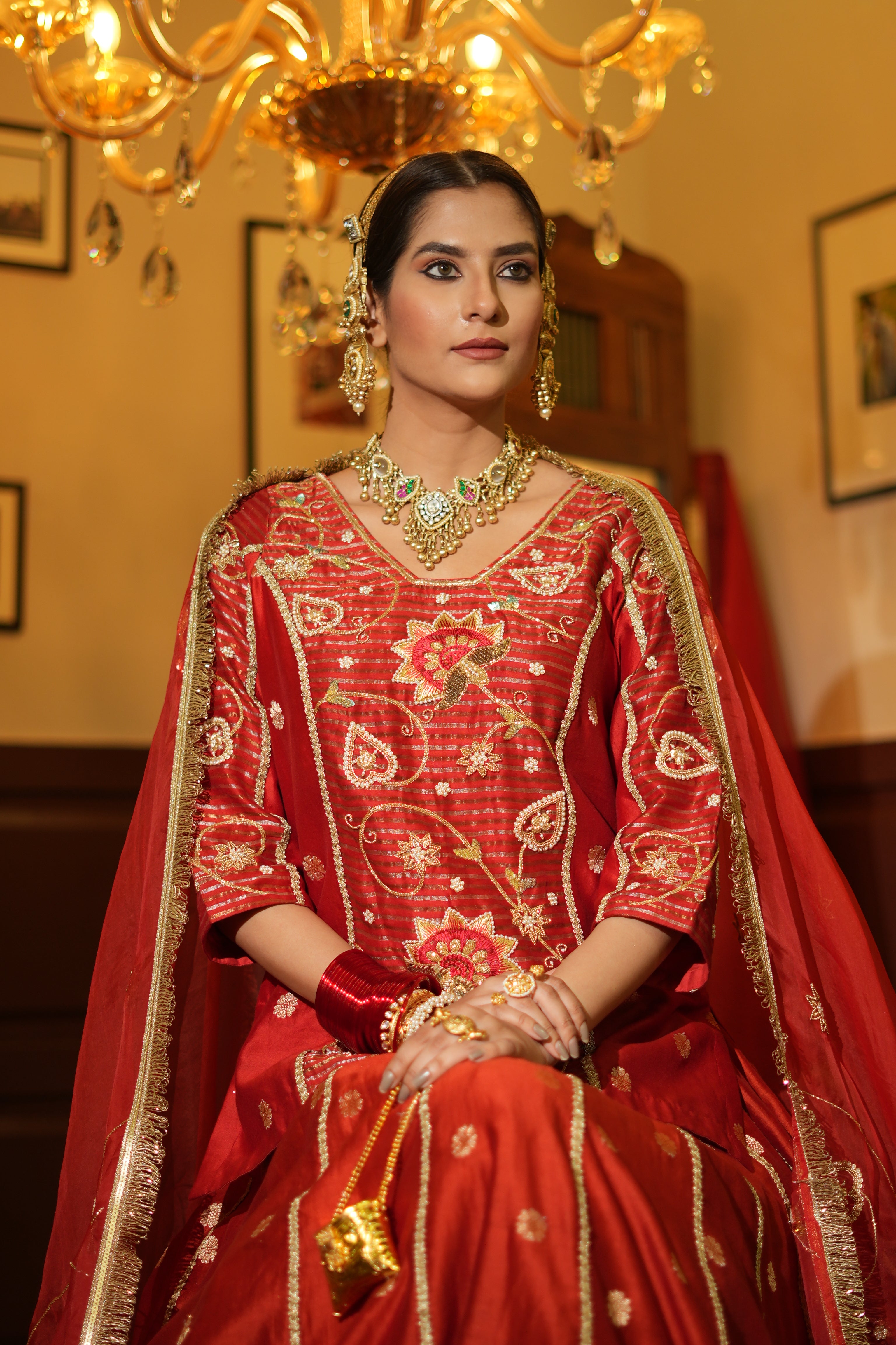 Women's Dark Red Lehenga Set