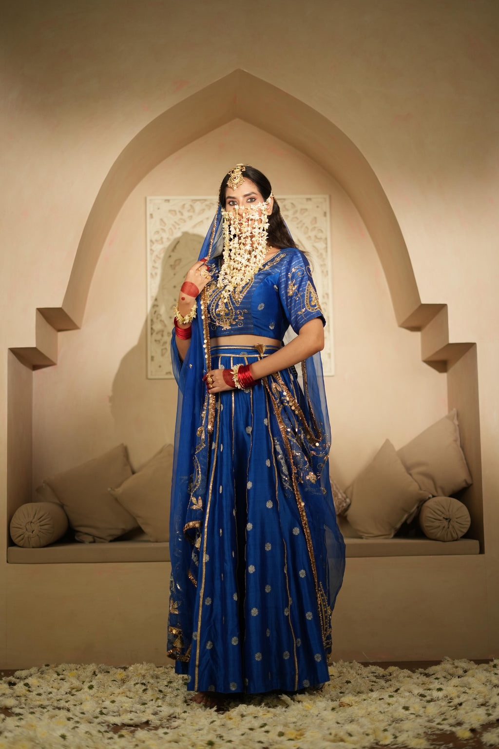 Women's Vintage Embroidered Royal Blue Lehenga Set