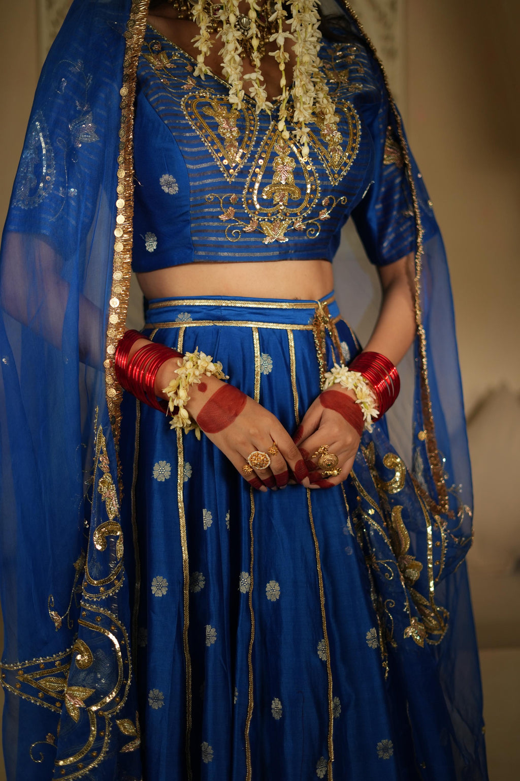 Women's Vintage Embroidered Royal Blue Lehenga Set