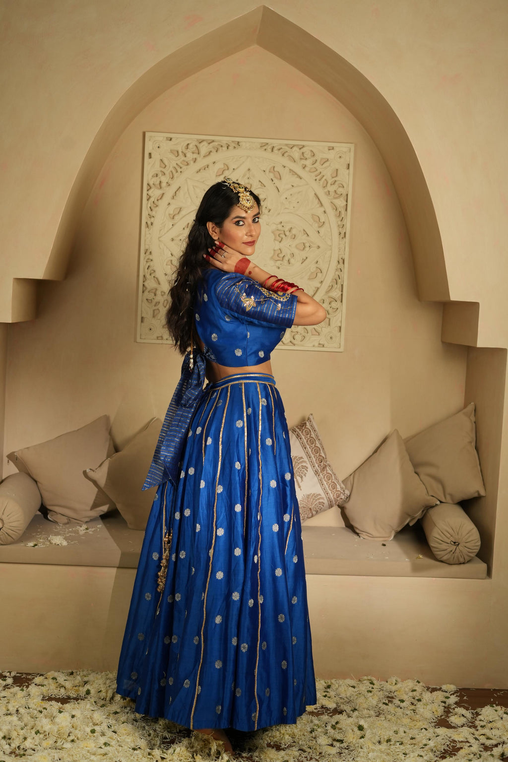 Women's Vintage Embroidered Royal Blue Lehenga Set
