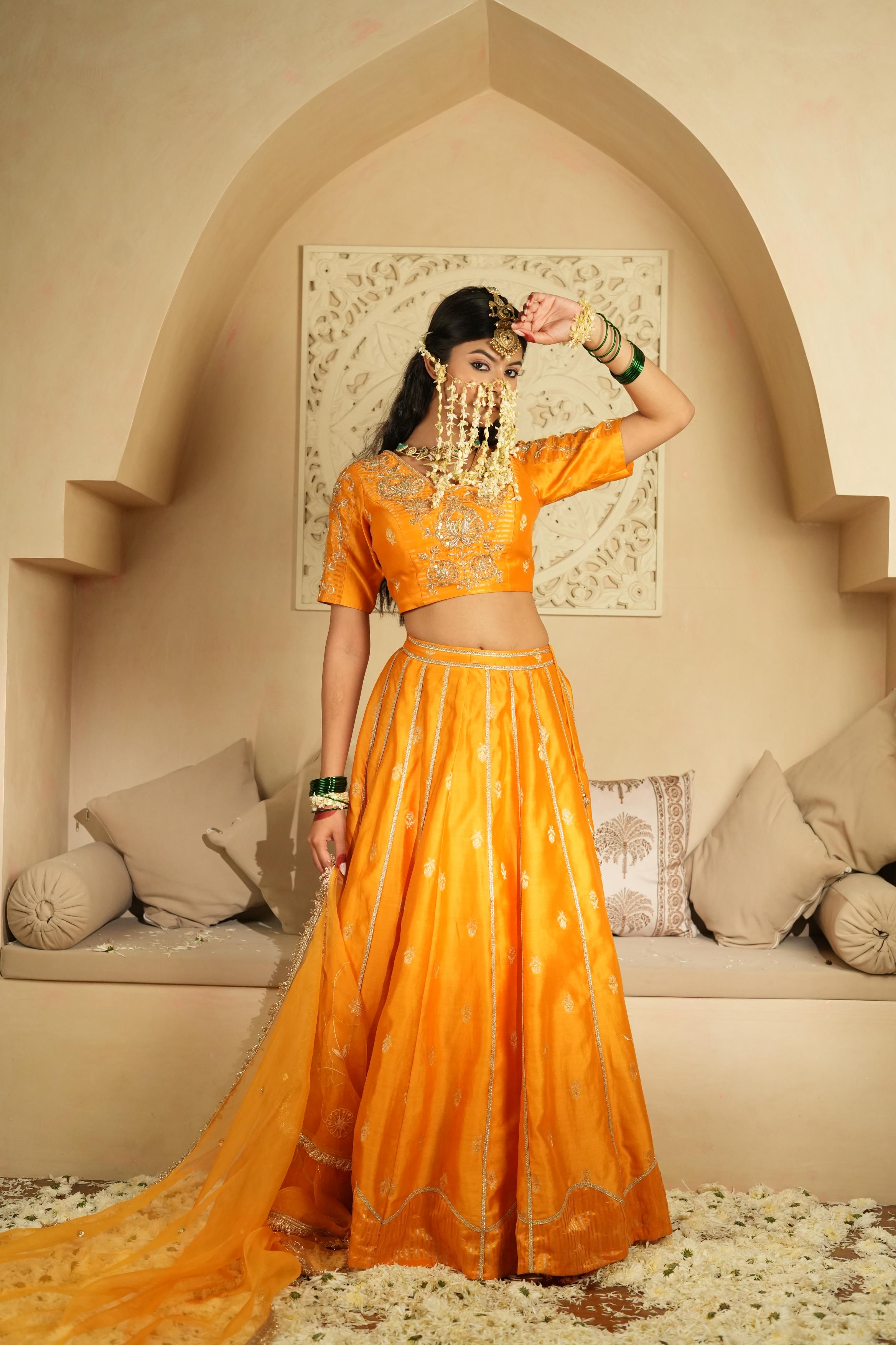 Women's Light Orange Lehenga Set