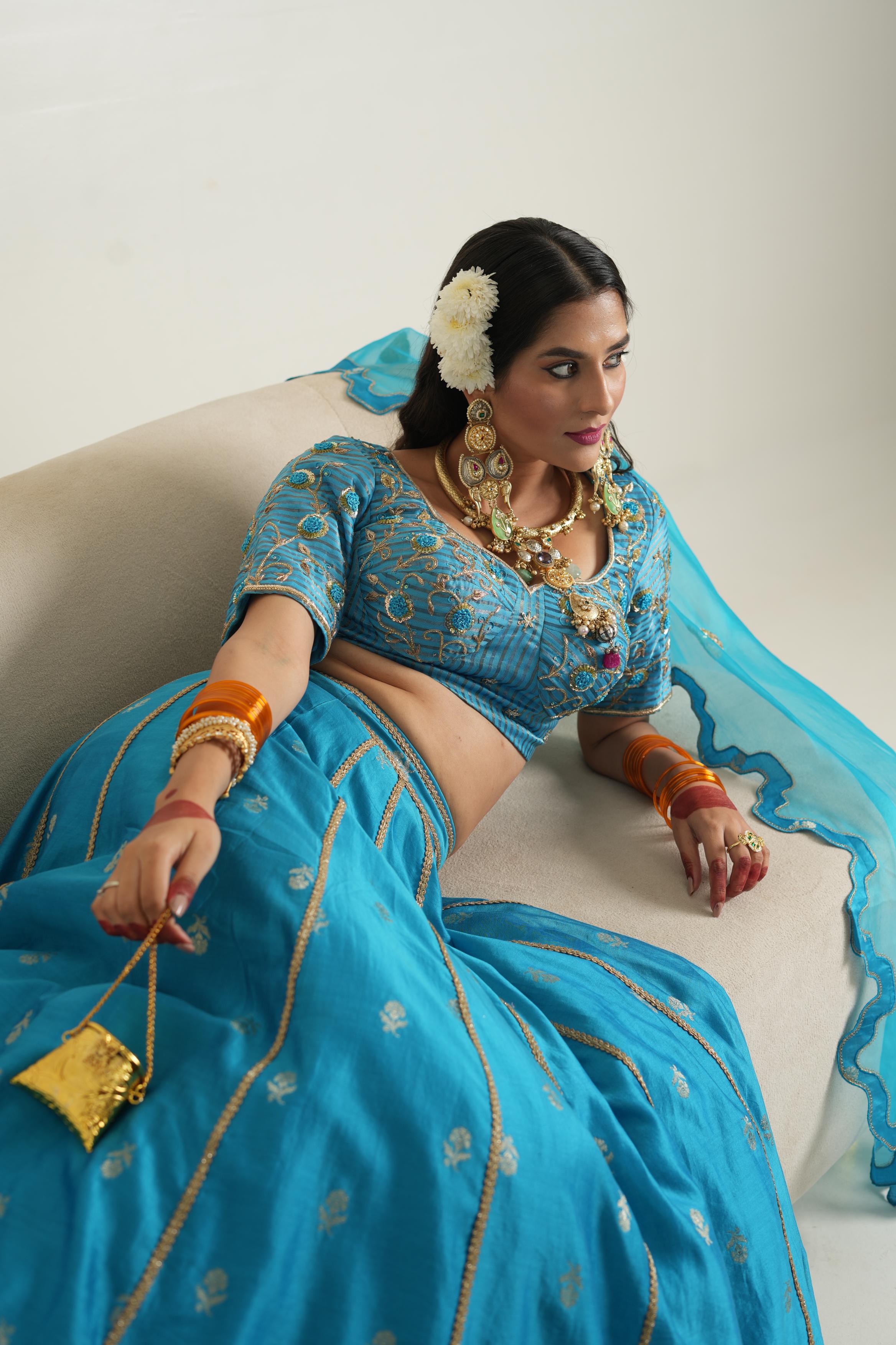 Women's Turquoise Blue Lehenga Set