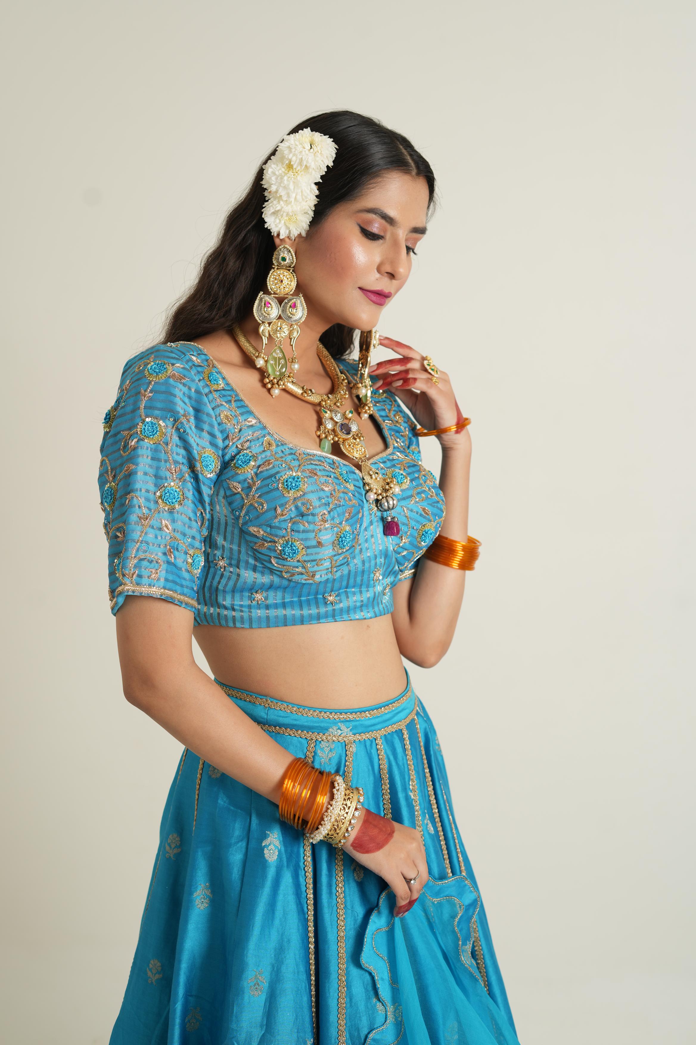 Women's Turquoise Blue Lehenga Set