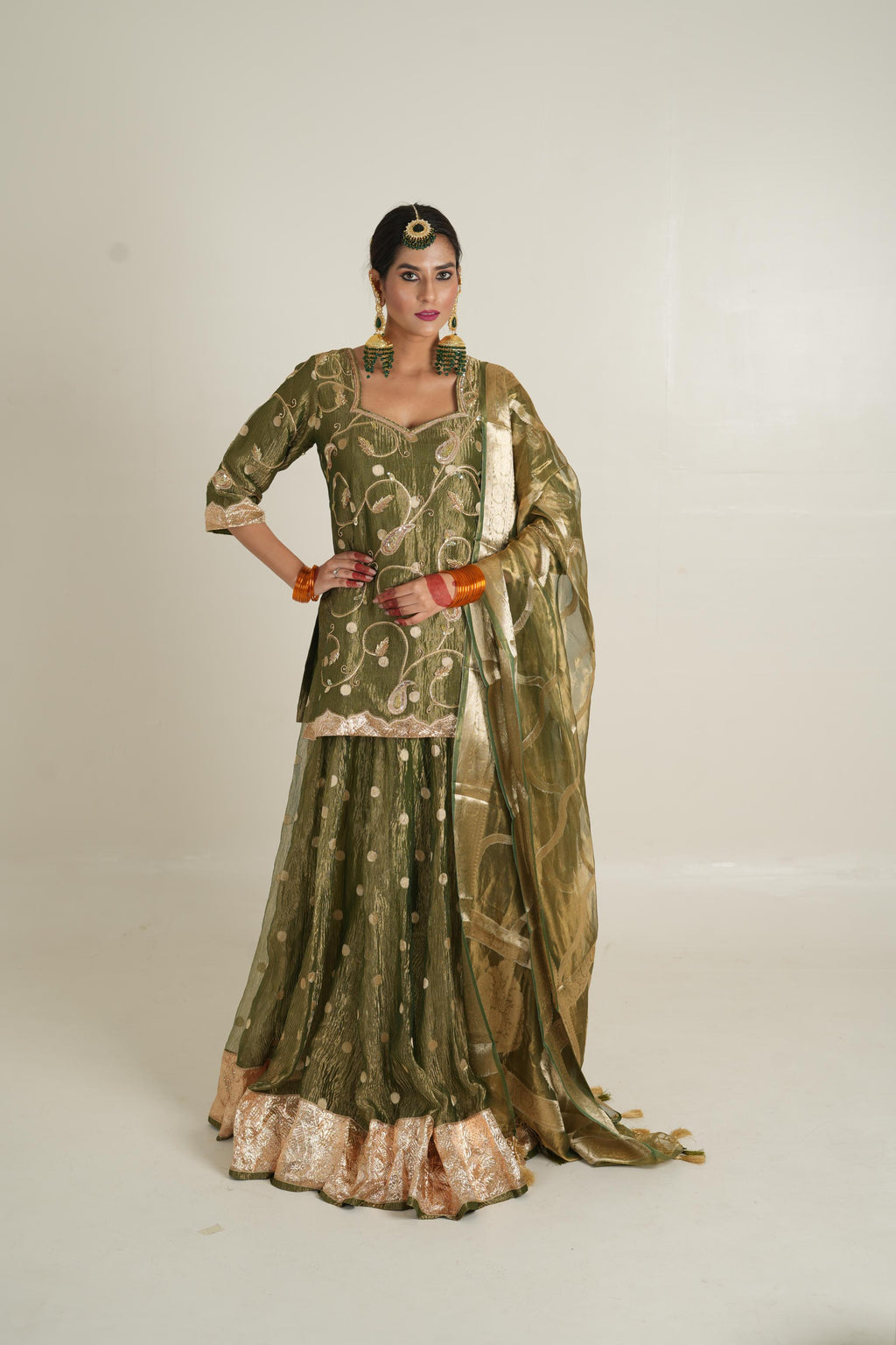 Women's Mehendi Green Crush Lehenga Set
