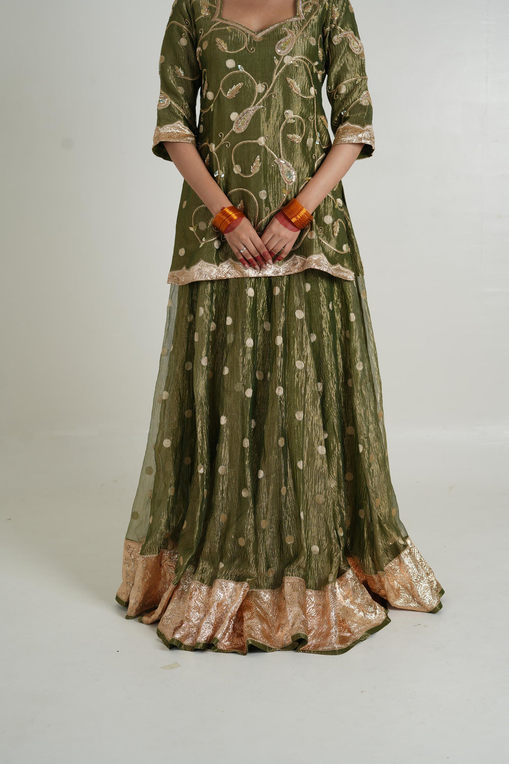 Women's Mehendi Green Crush Lehenga Set