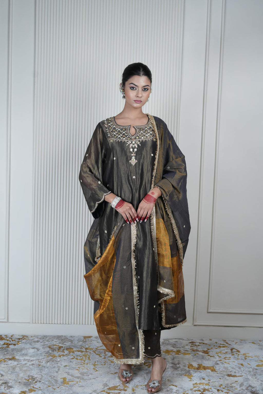 Women's Black Tissue Kurta Set