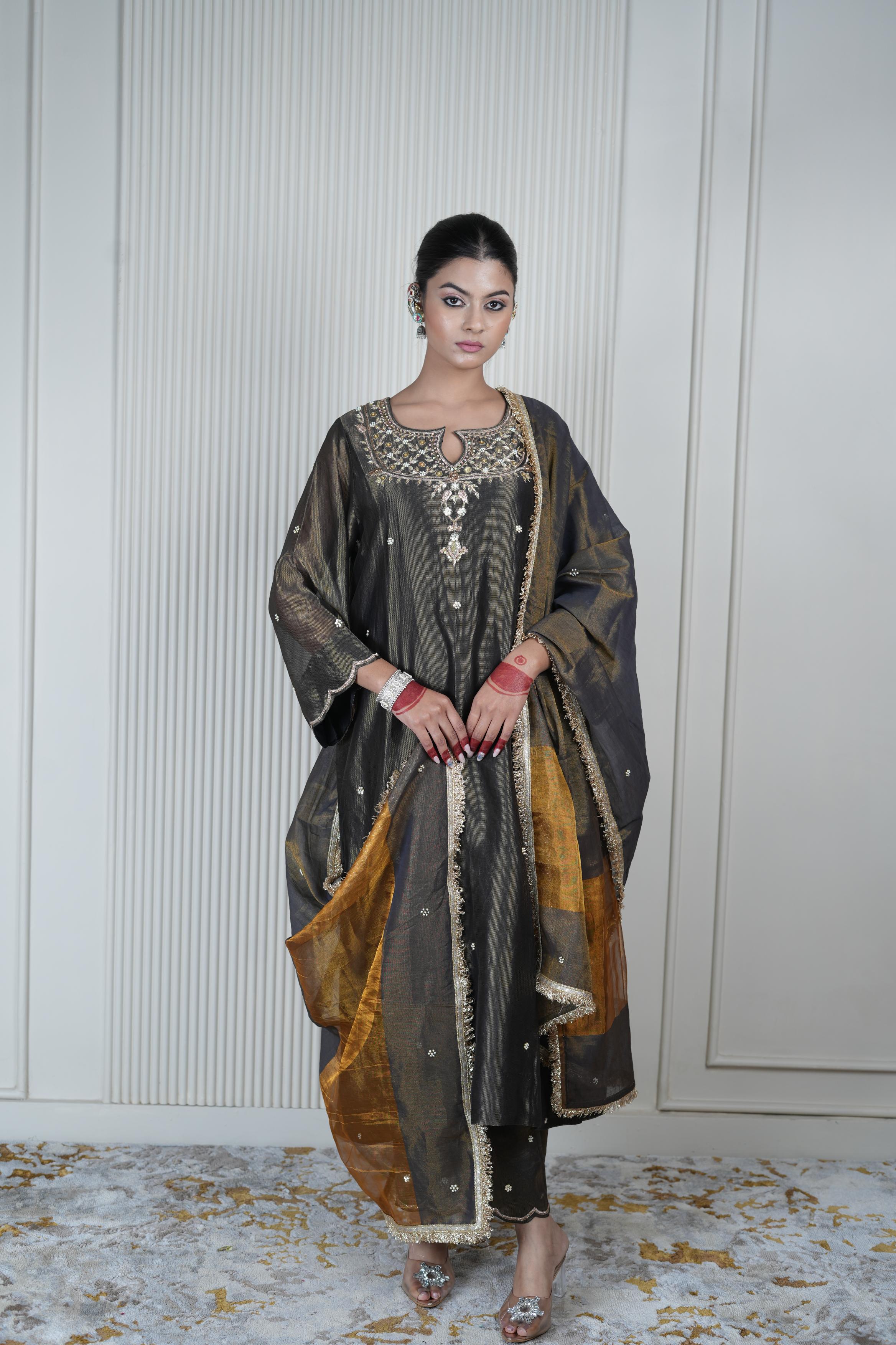 Women's Black Tissue Kurta Set