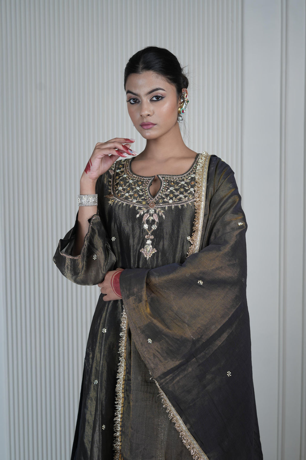 Women's Black Tissue Kurta Set