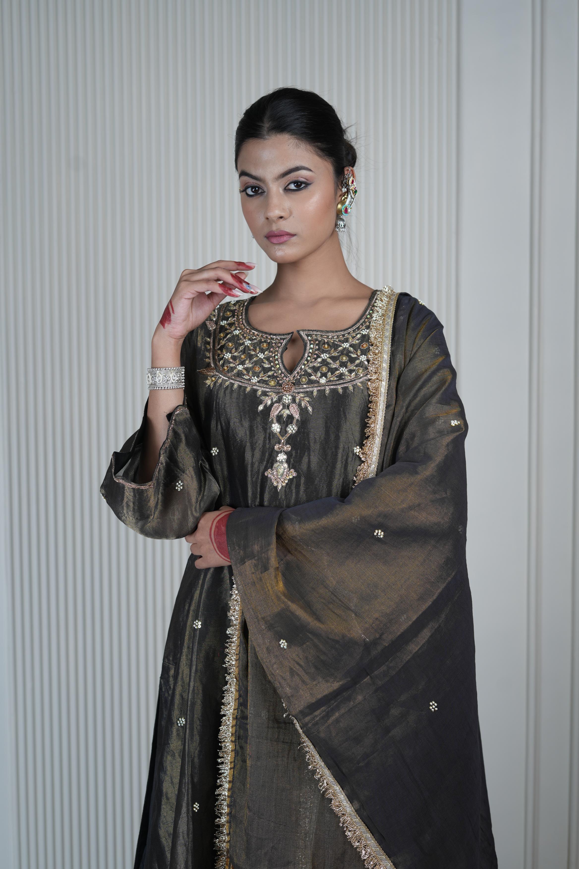 Women's Black Tissue Kurta Set