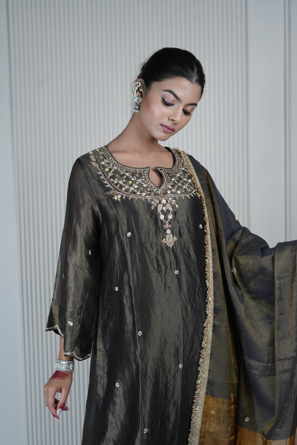 Women's Black Tissue Kurta Set