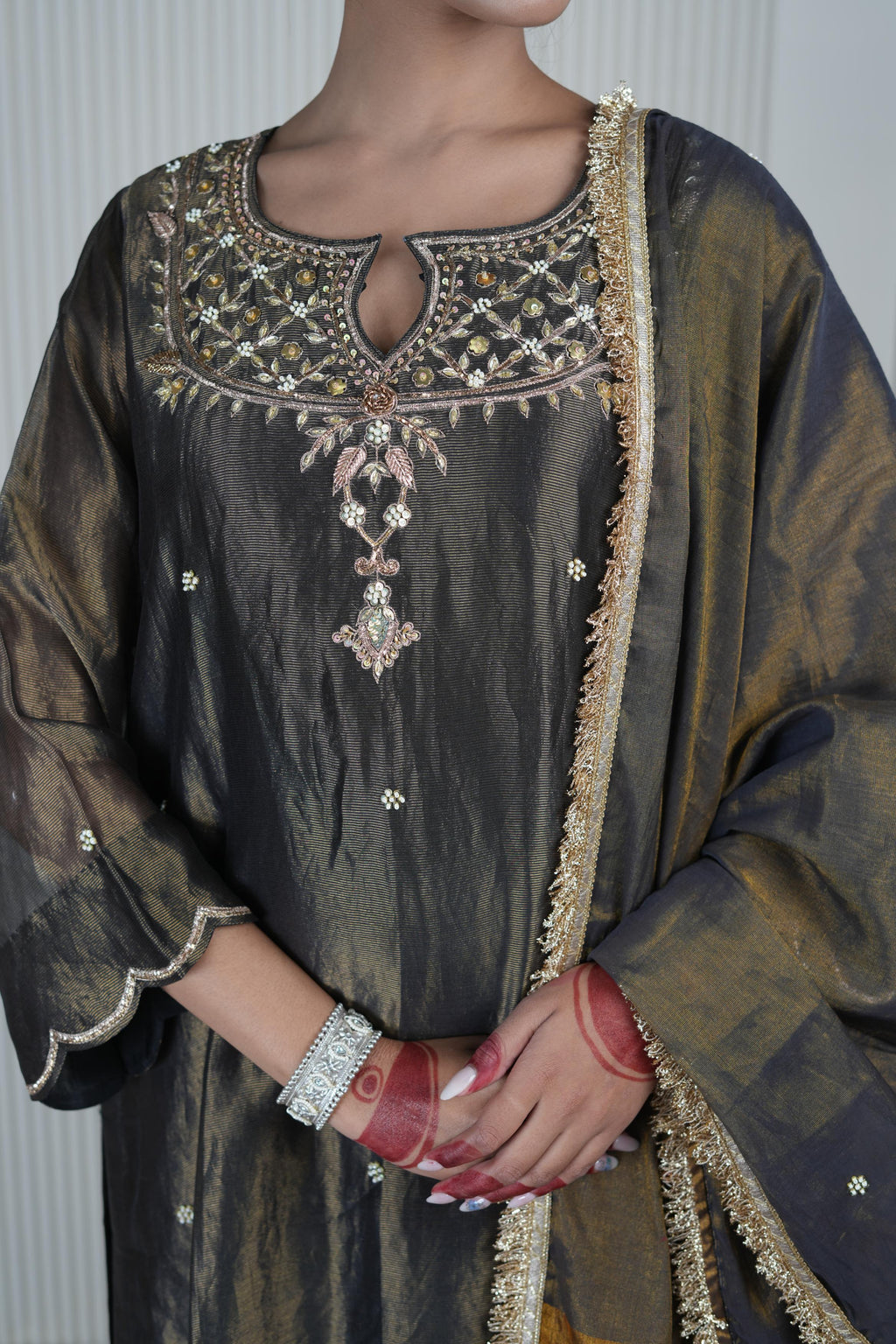 Women's Black Tissue Kurta Set