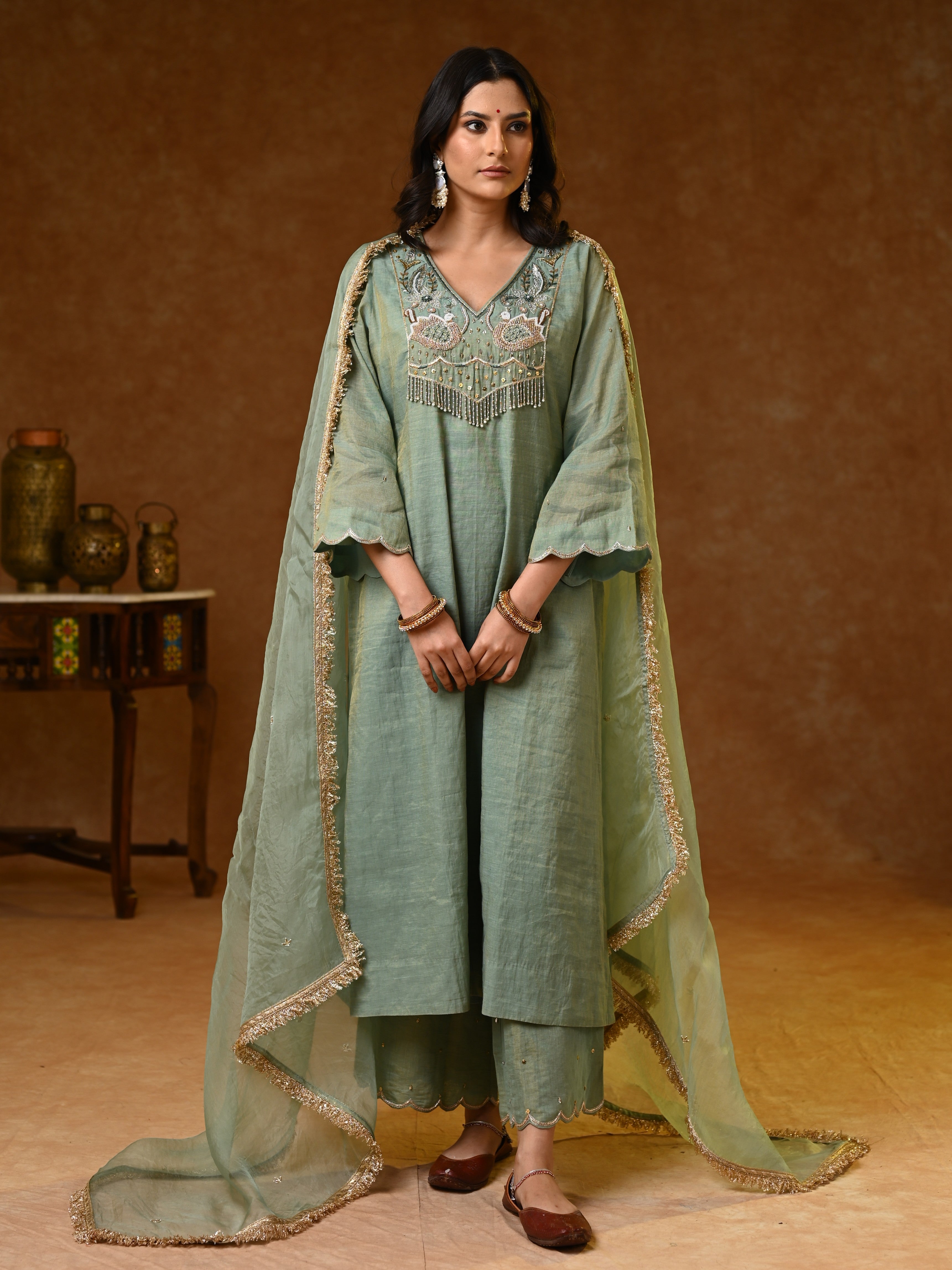 Women's Light Blue Hand Woven Kurta Set