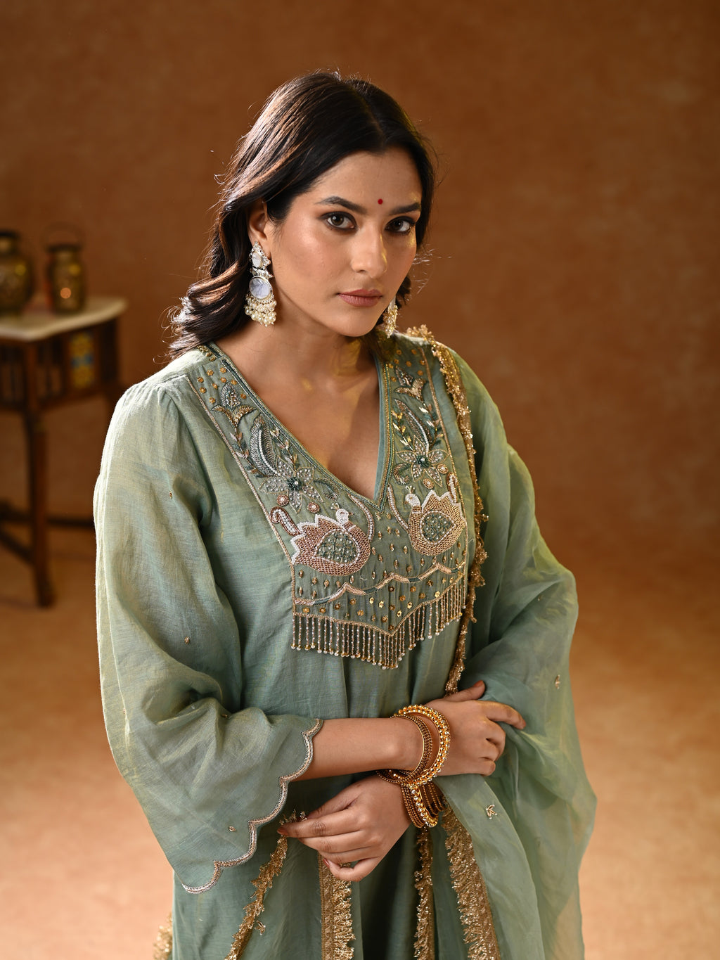 Women's Light Blue Hand Woven Kurta Set