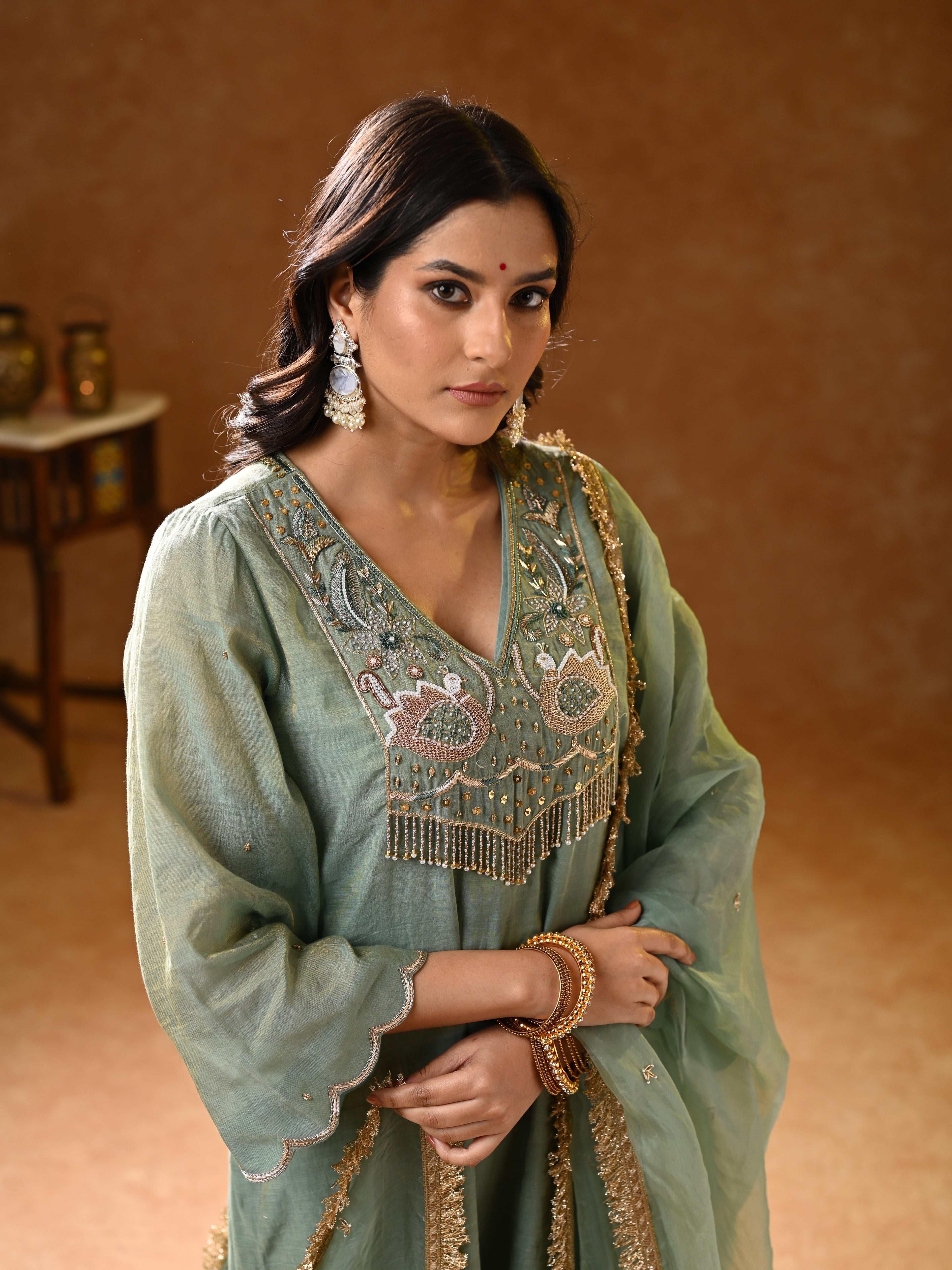 Women's Light Blue Hand Woven Kurta Set