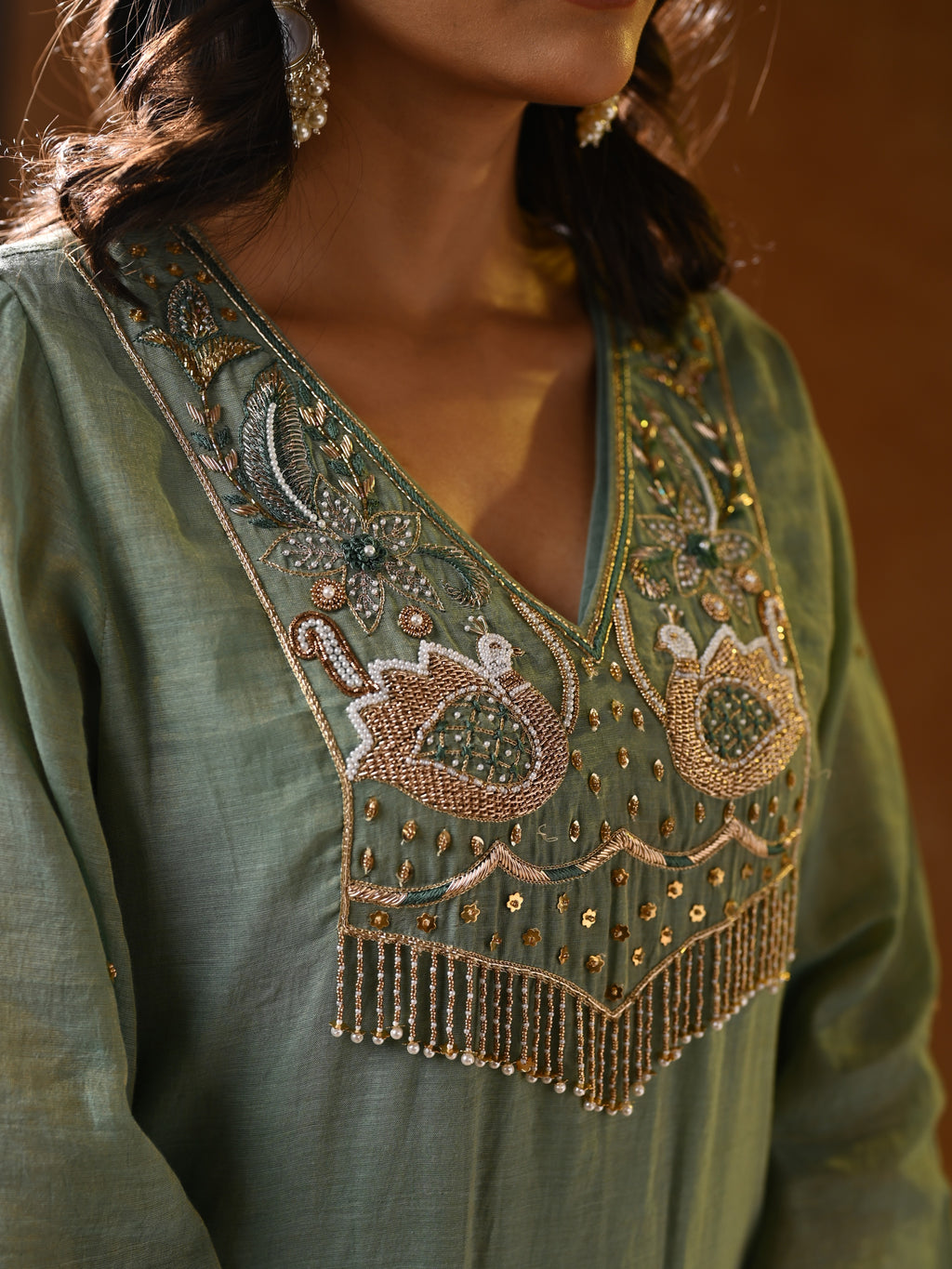 Women's Light Blue Hand Woven Kurta Set