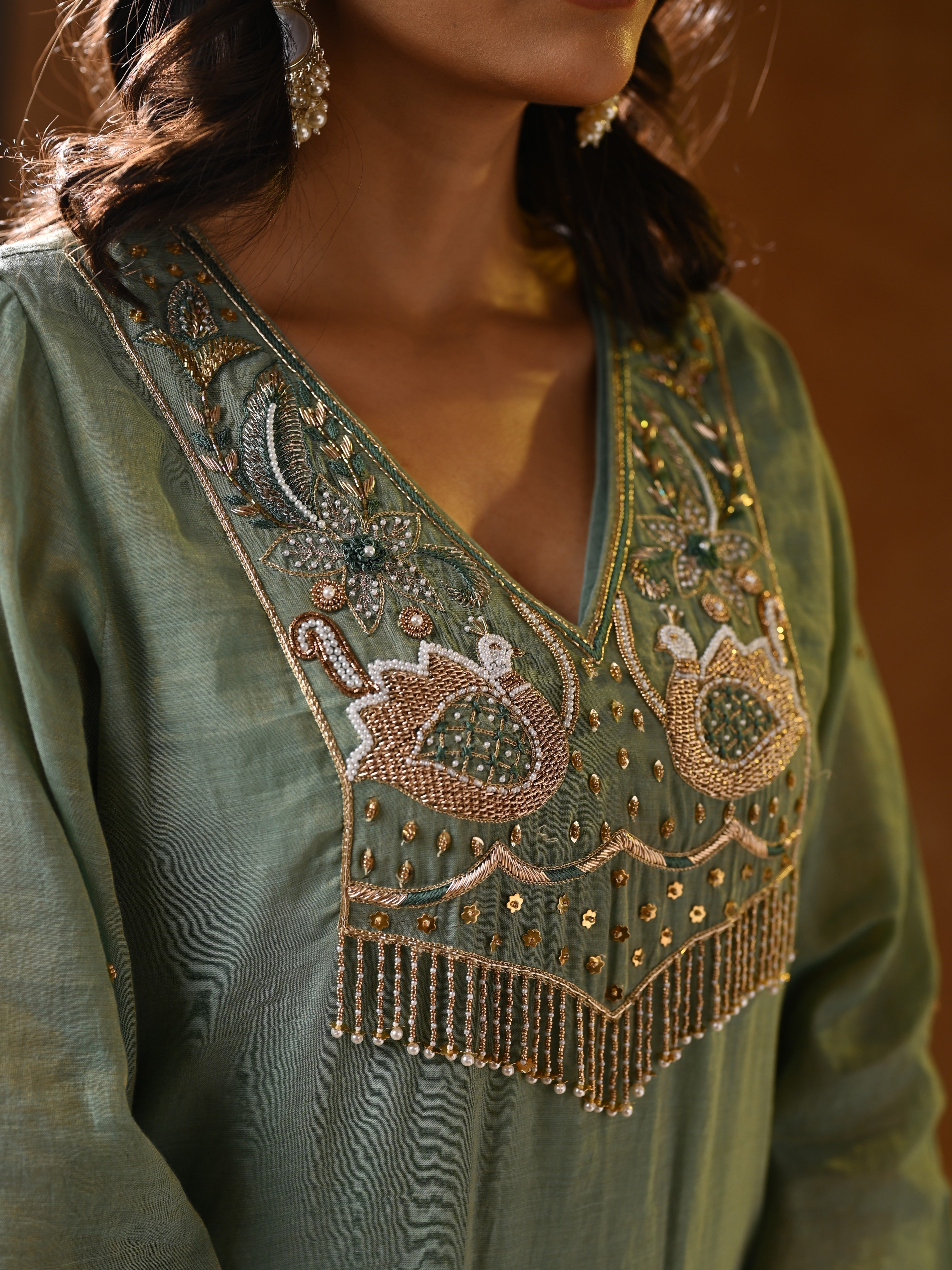 Women's Light Blue Hand Woven Kurta Set