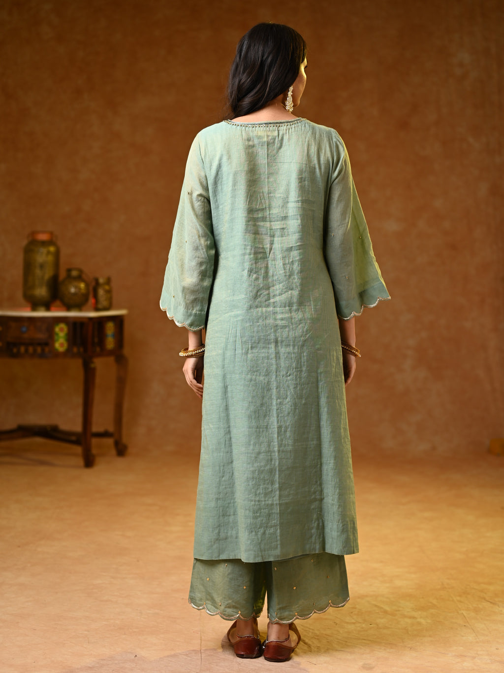 Women's Light Blue Hand Woven Kurta Set