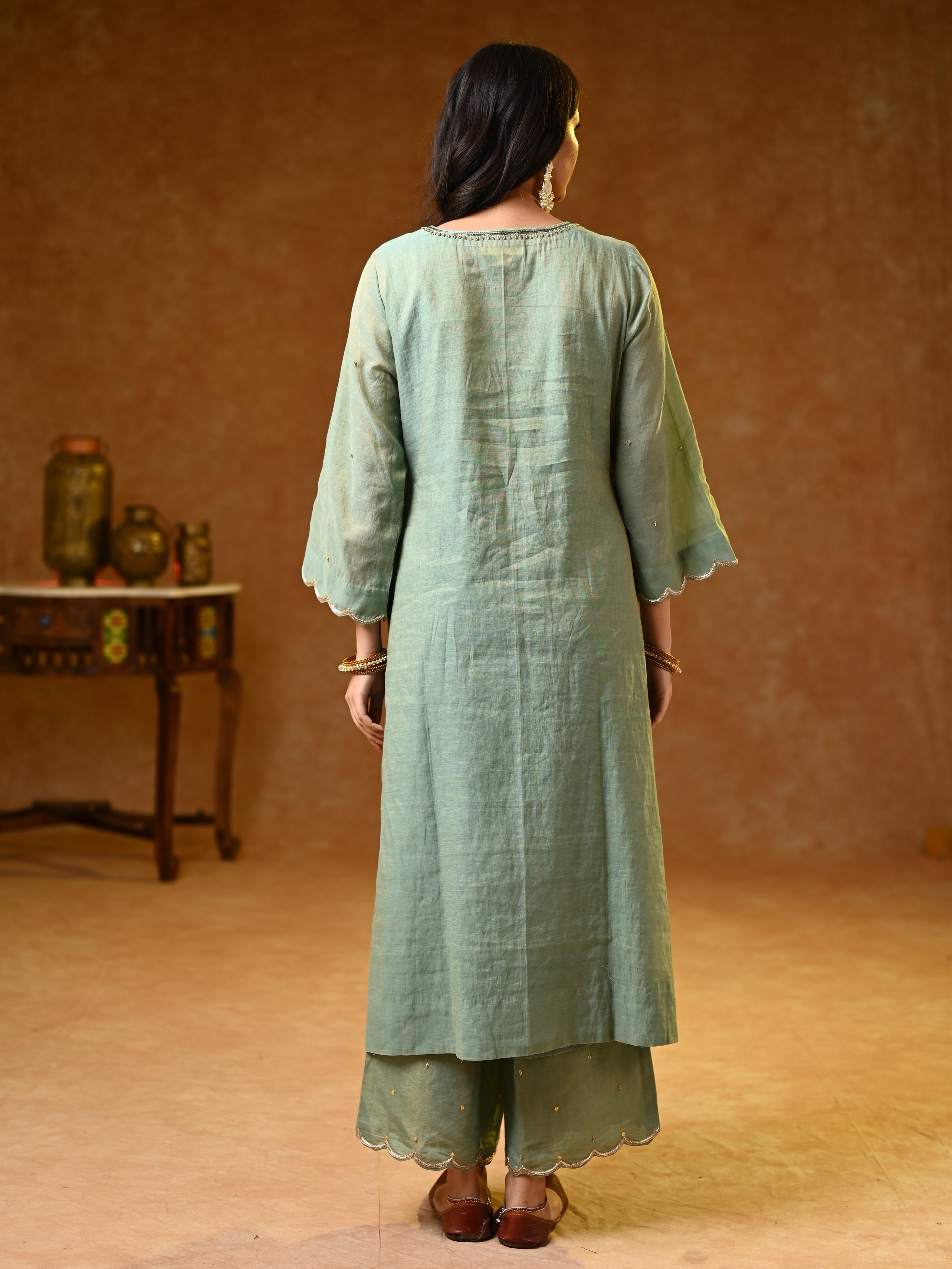 Women's Light Blue Hand Woven Kurta Set