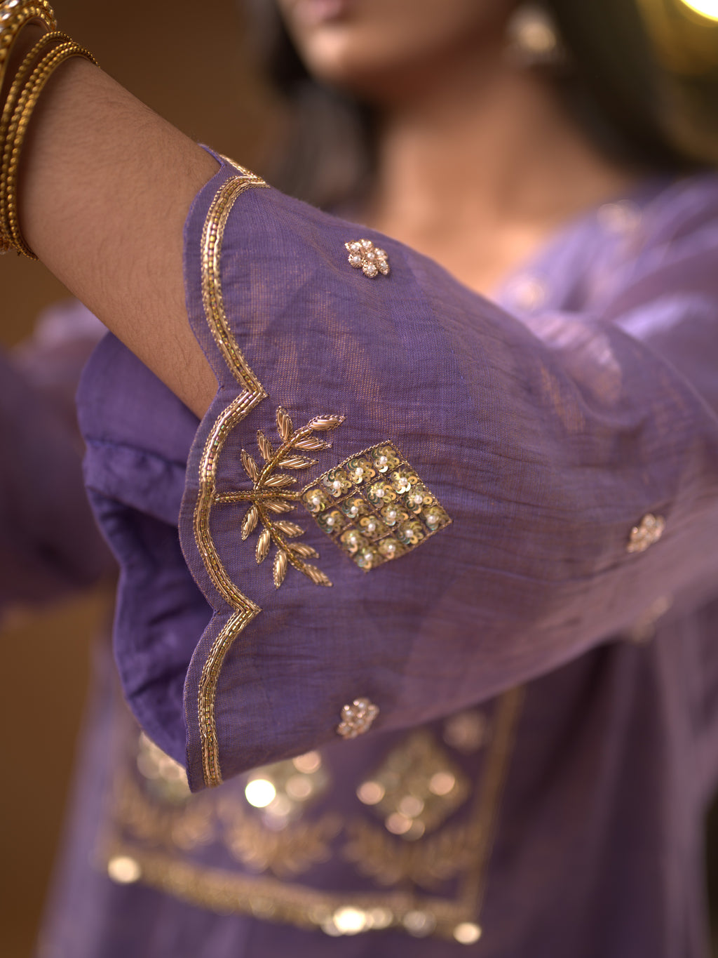 Women's Purple Hand Woven Kurta Set