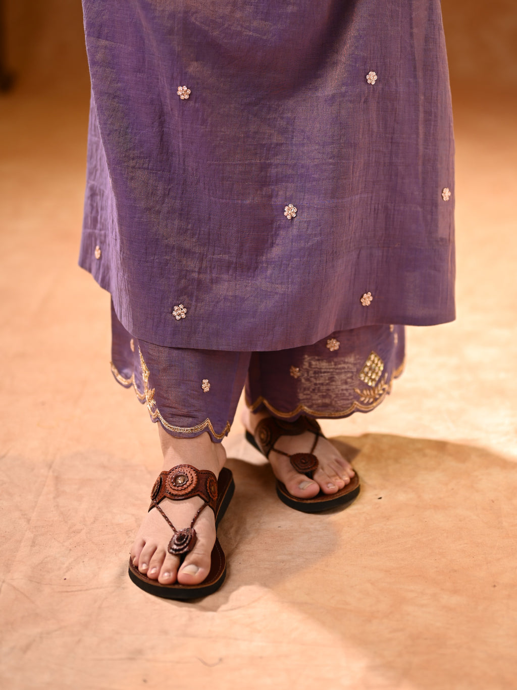 Women's Purple Hand Woven Kurta Set