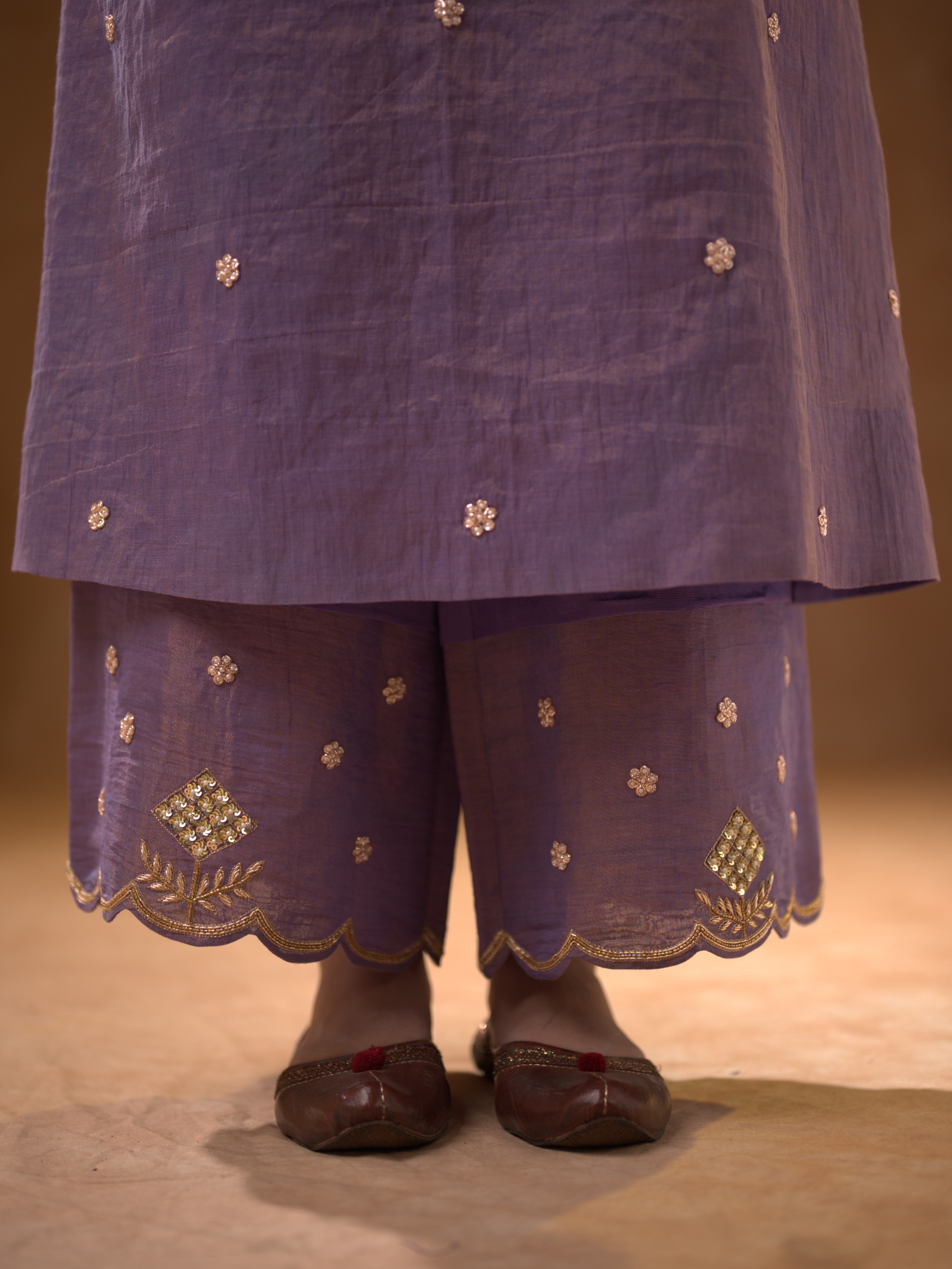 Women's Purple Hand Woven Kurta Set