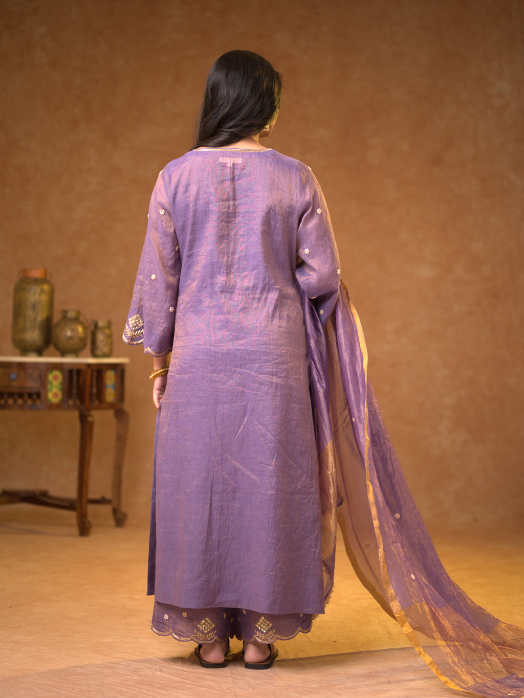Women's Purple Hand Woven Kurta Set