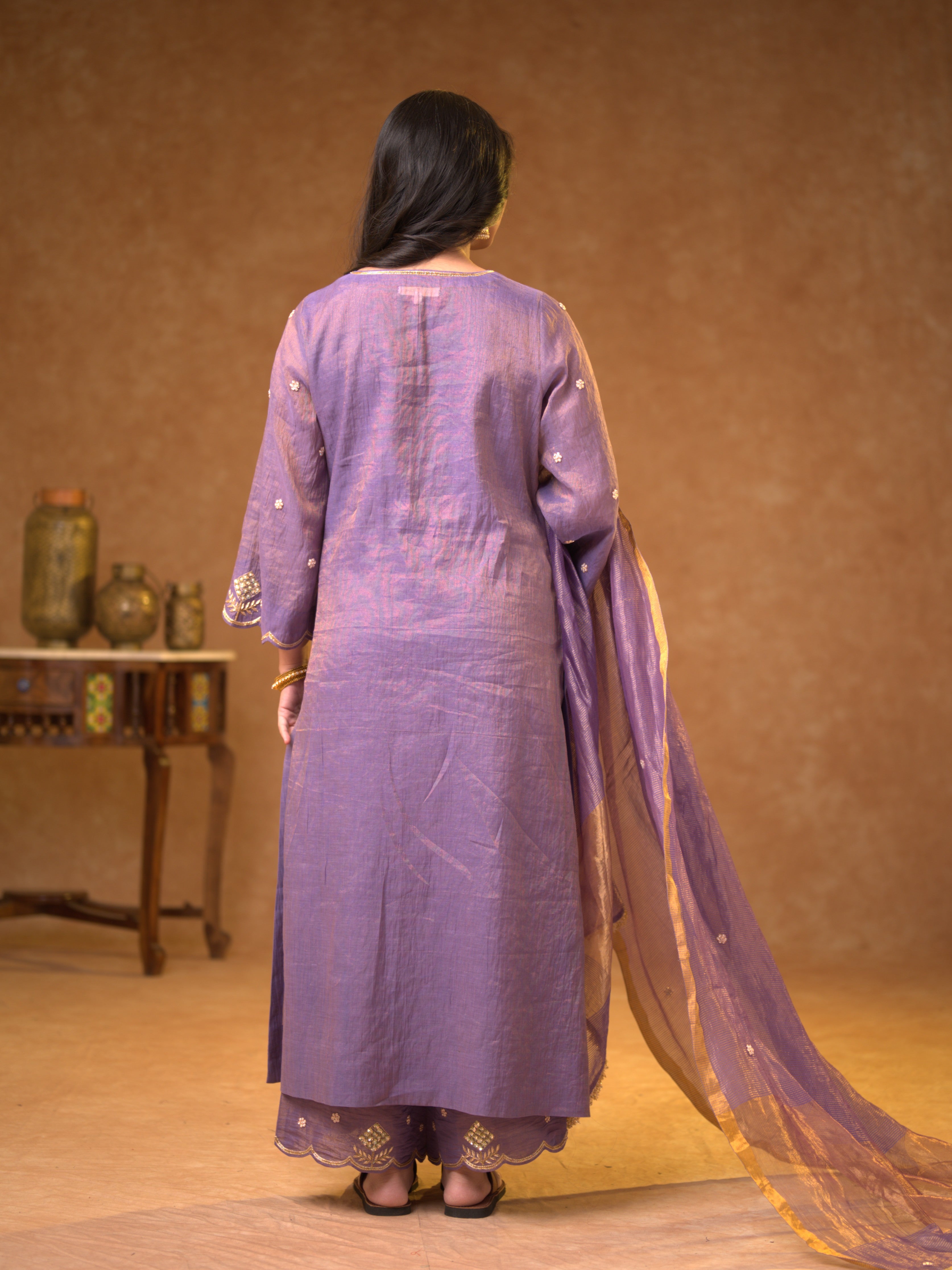 Women's Purple Hand Woven Kurta Set