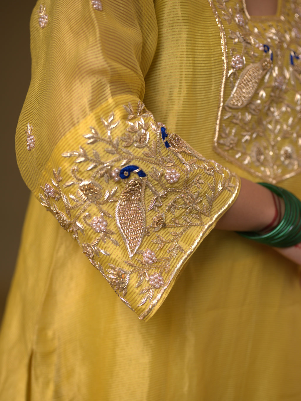 Women's Yellow Hand woven Kurta Set