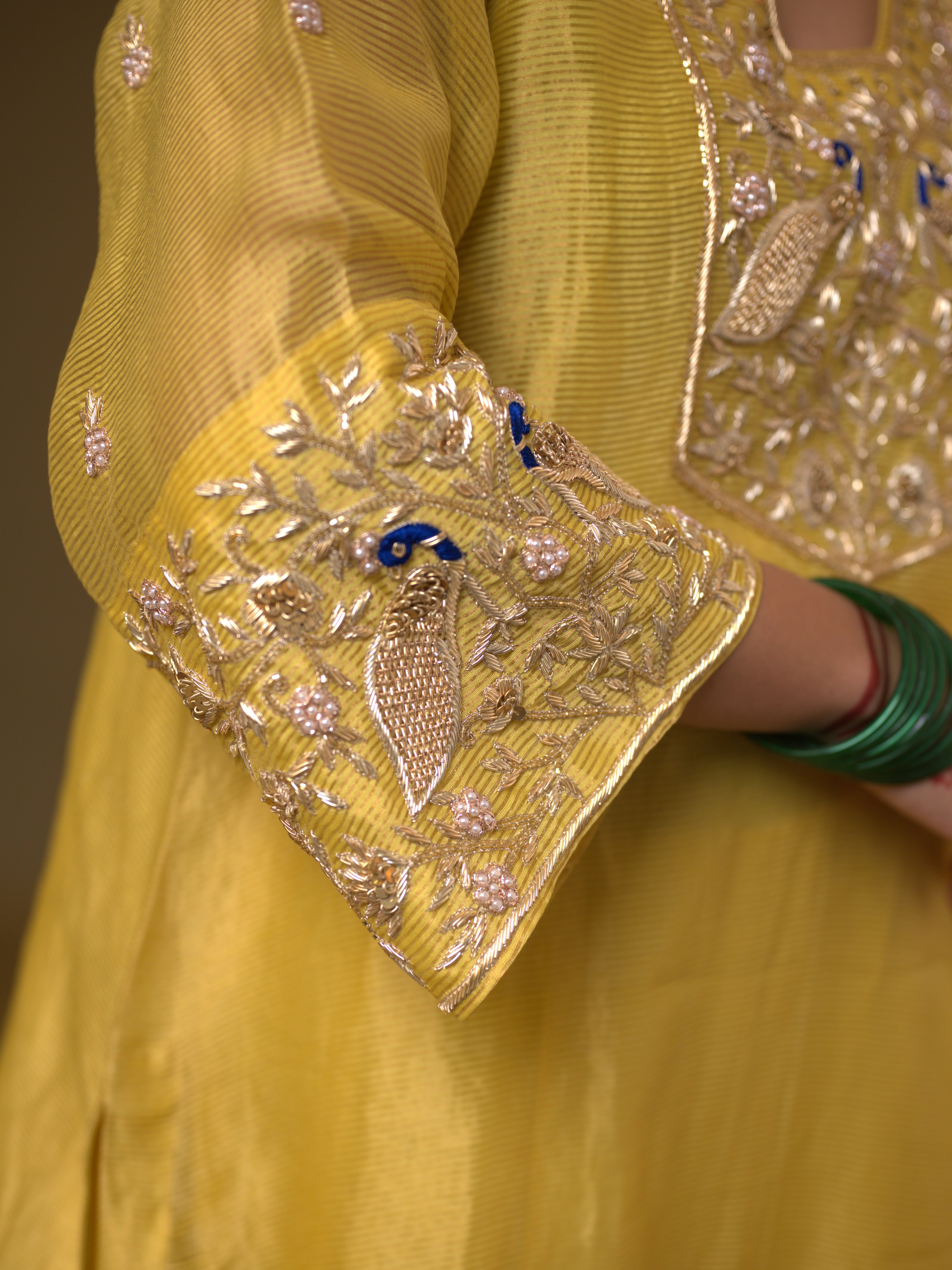 Women's Yellow Hand woven Kurta Set