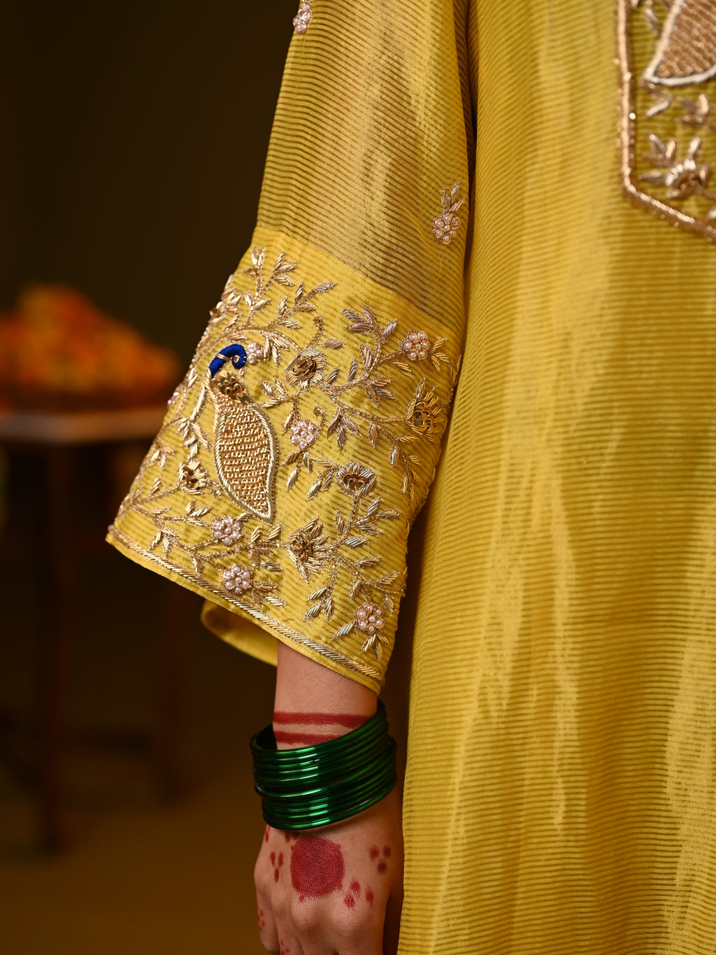 Women's Yellow Hand woven Kurta Set