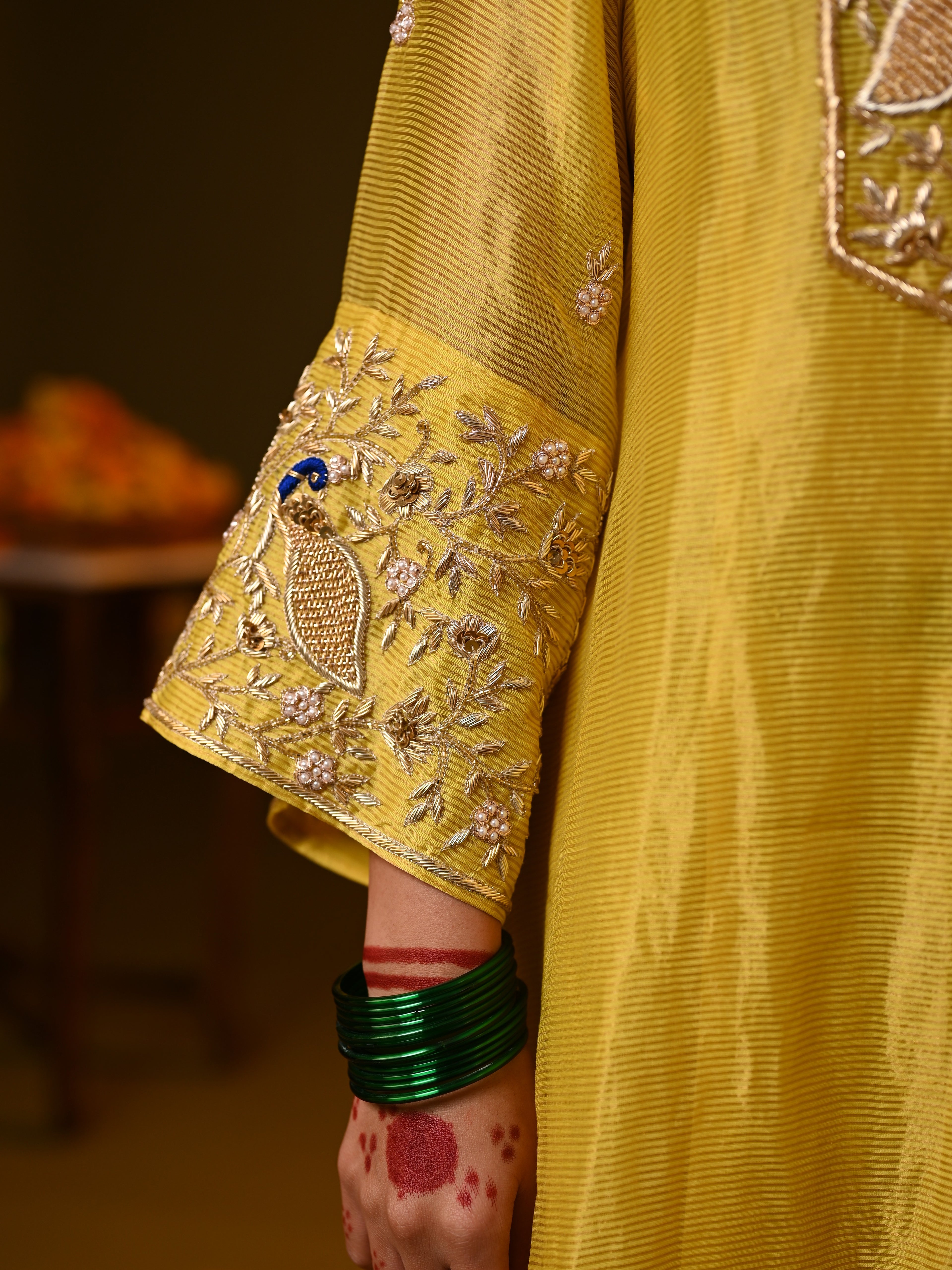 Women's Yellow Hand woven Kurta Set