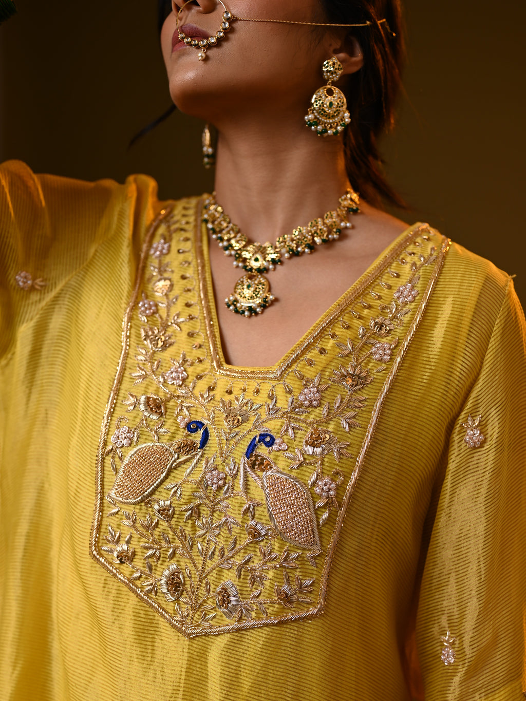 Women's Yellow Hand woven Kurta Set