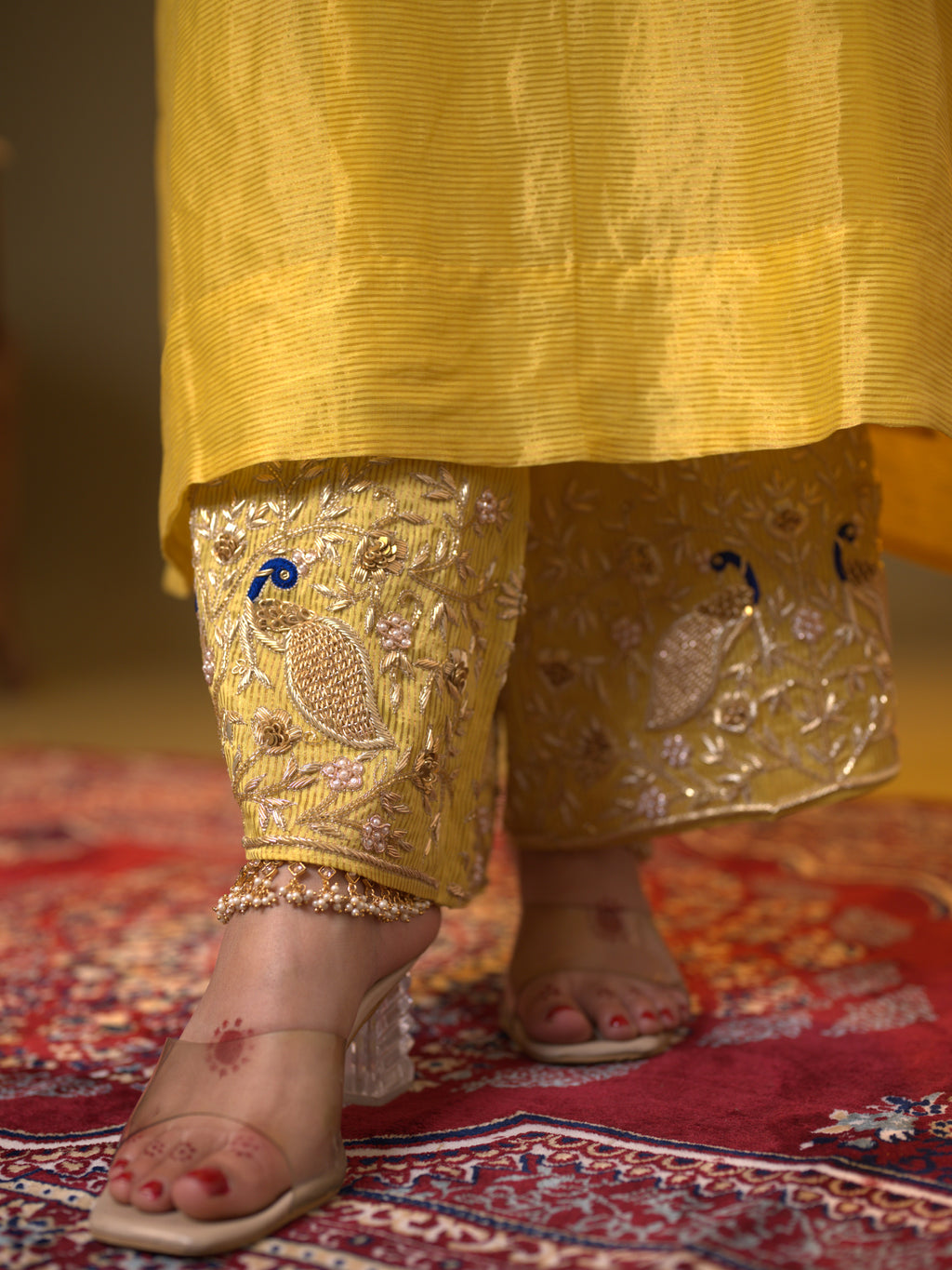 Women's Yellow Hand woven Kurta Set