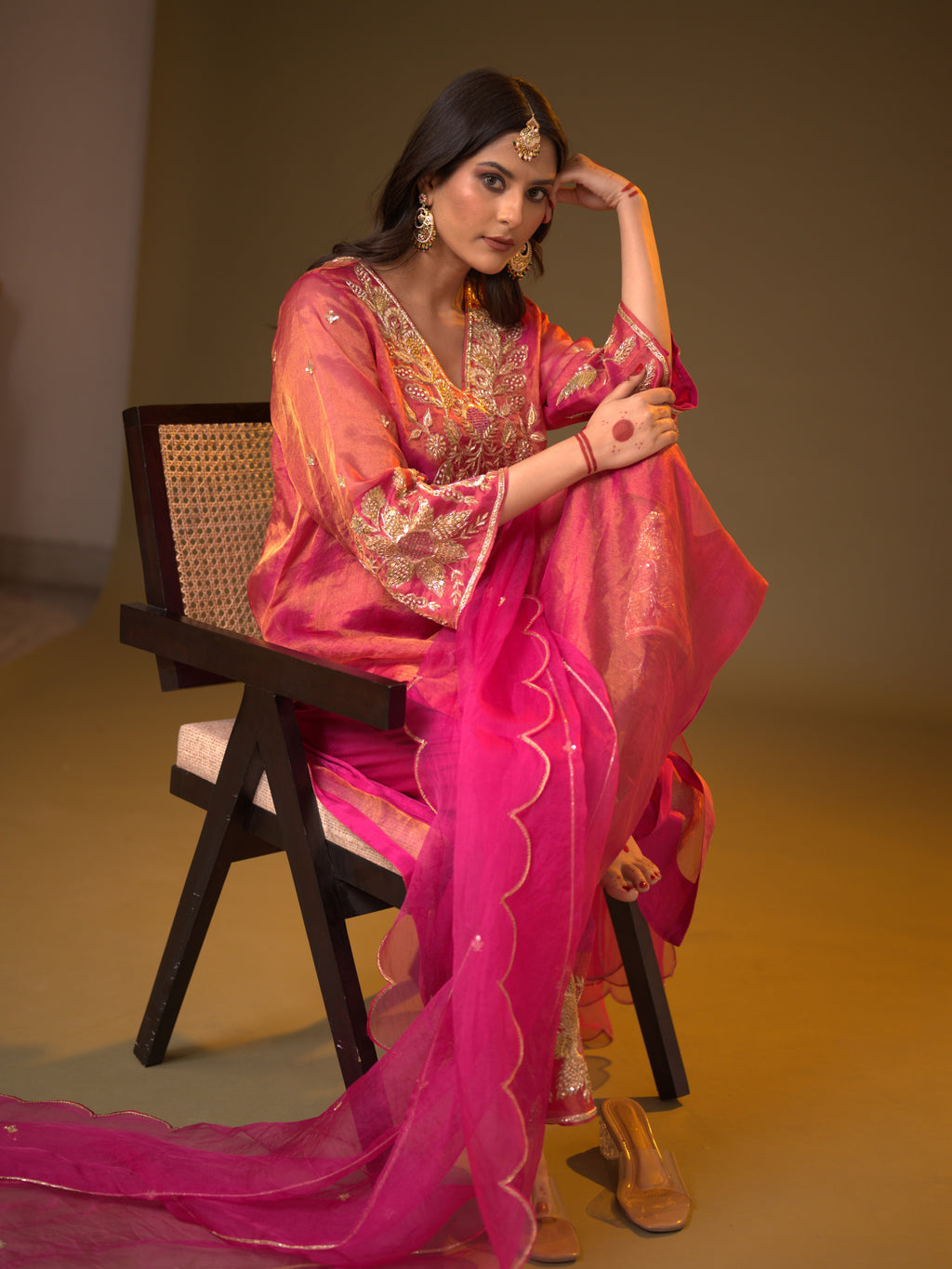 Women's Rani Pink Organza Tissue Kurta Set