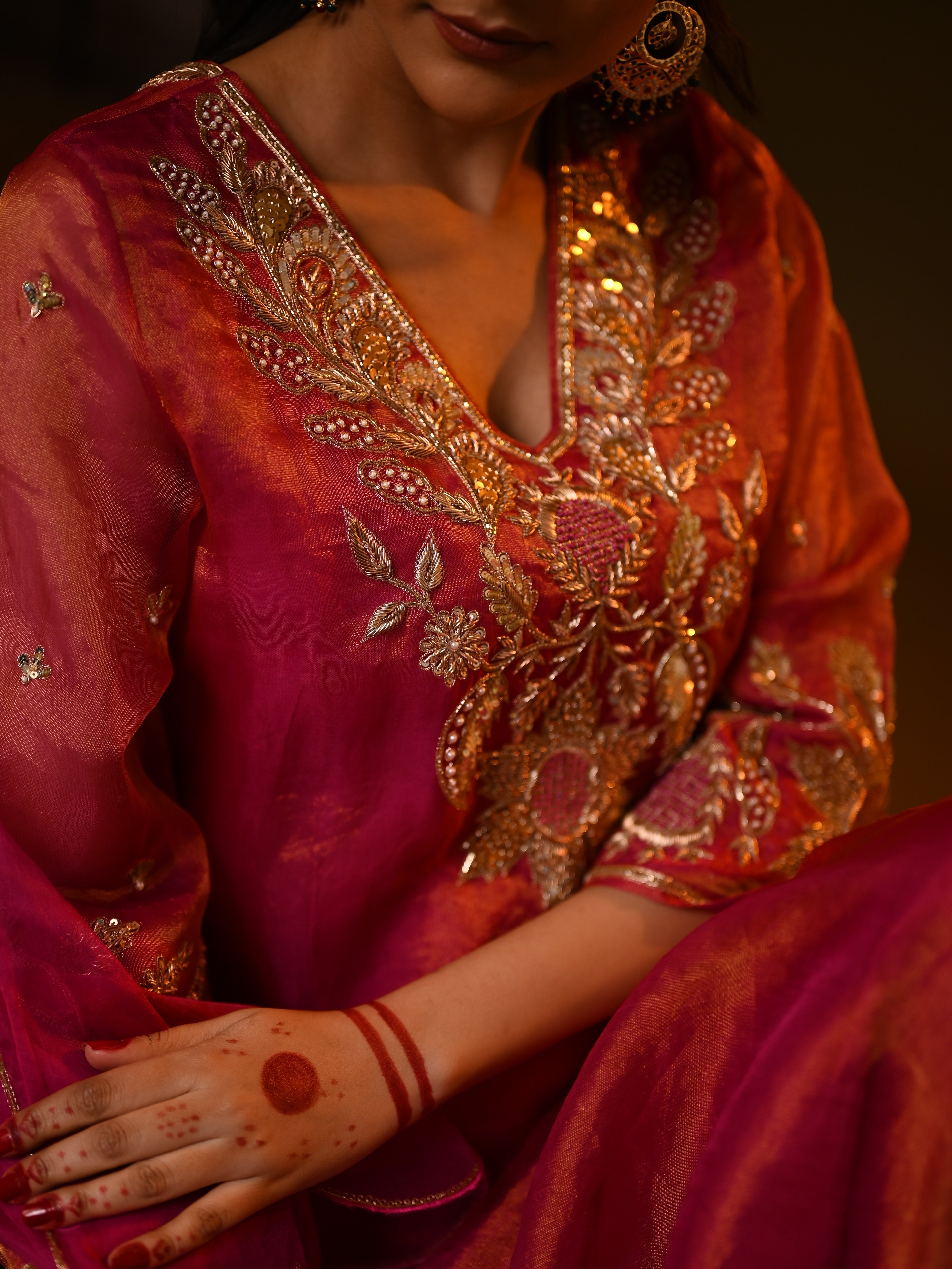 Women's Rani Pink Organza Tissue Kurta Set