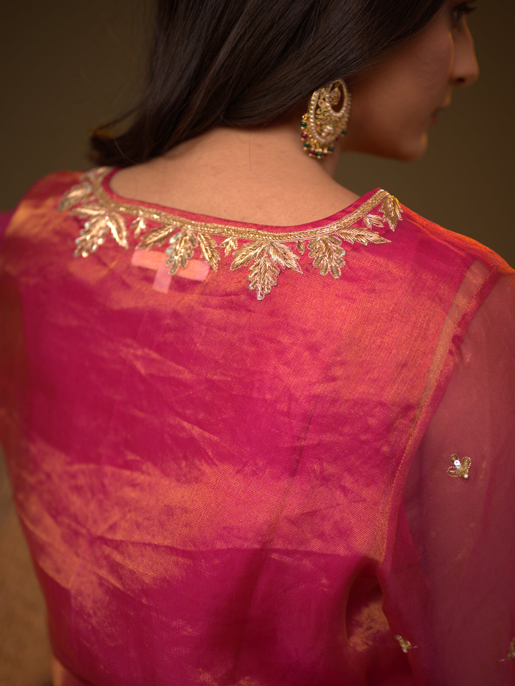 Women's Rani Pink Organza Tissue Kurta Set