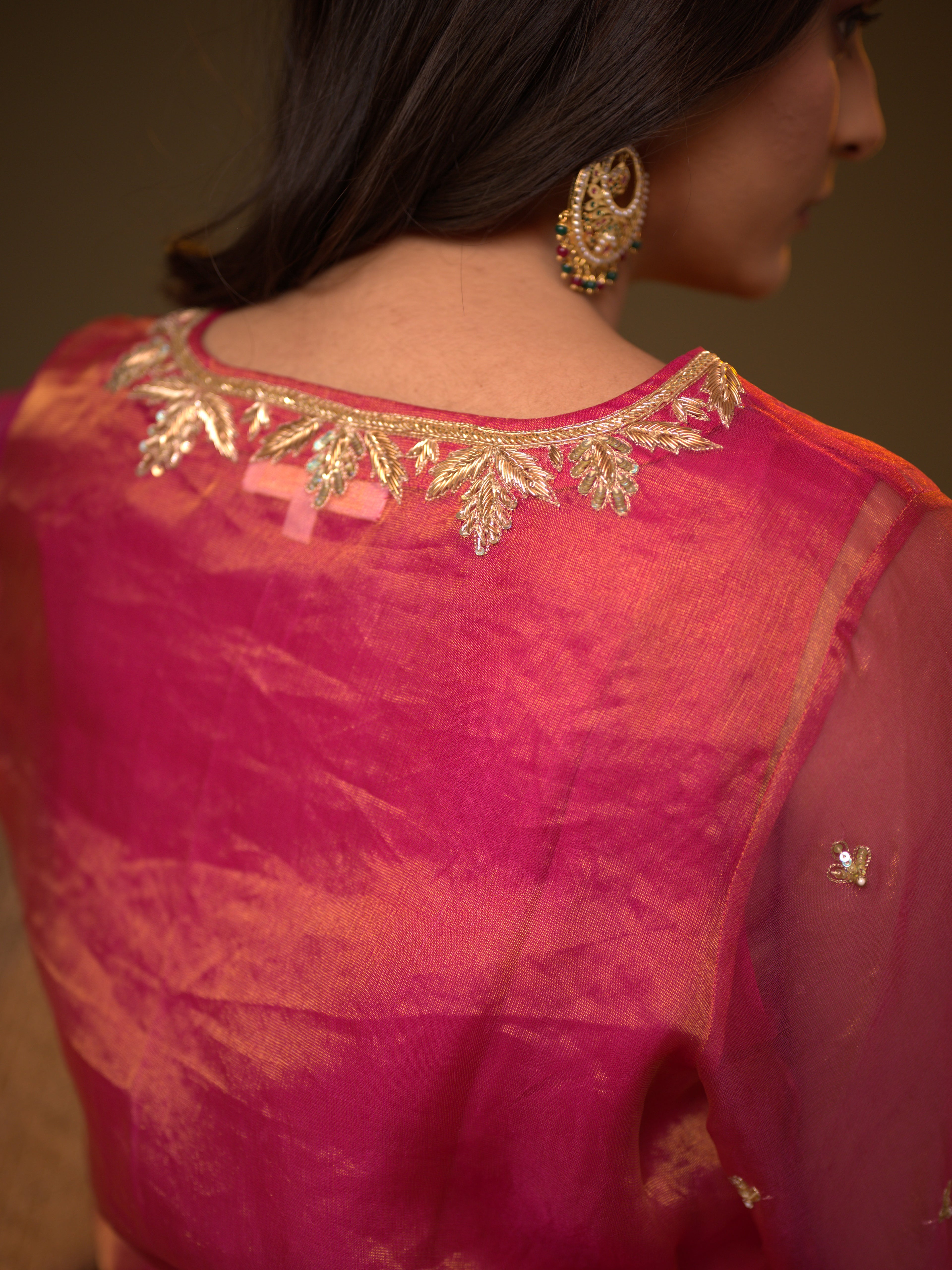 Women's Rani Pink Organza Tissue Kurta Set