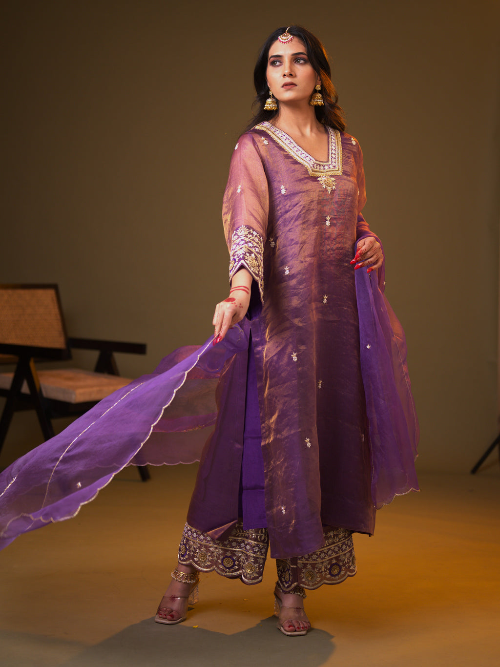 Women's Purple Organza Tissue Kurta Set