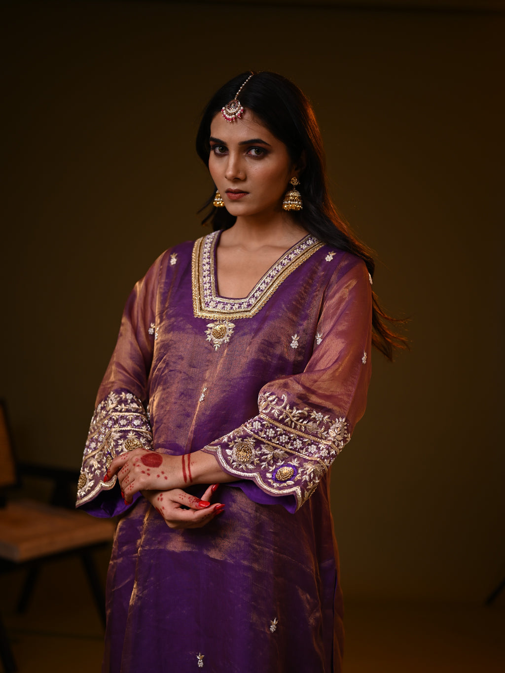 Women's Purple Organza Tissue Kurta Set