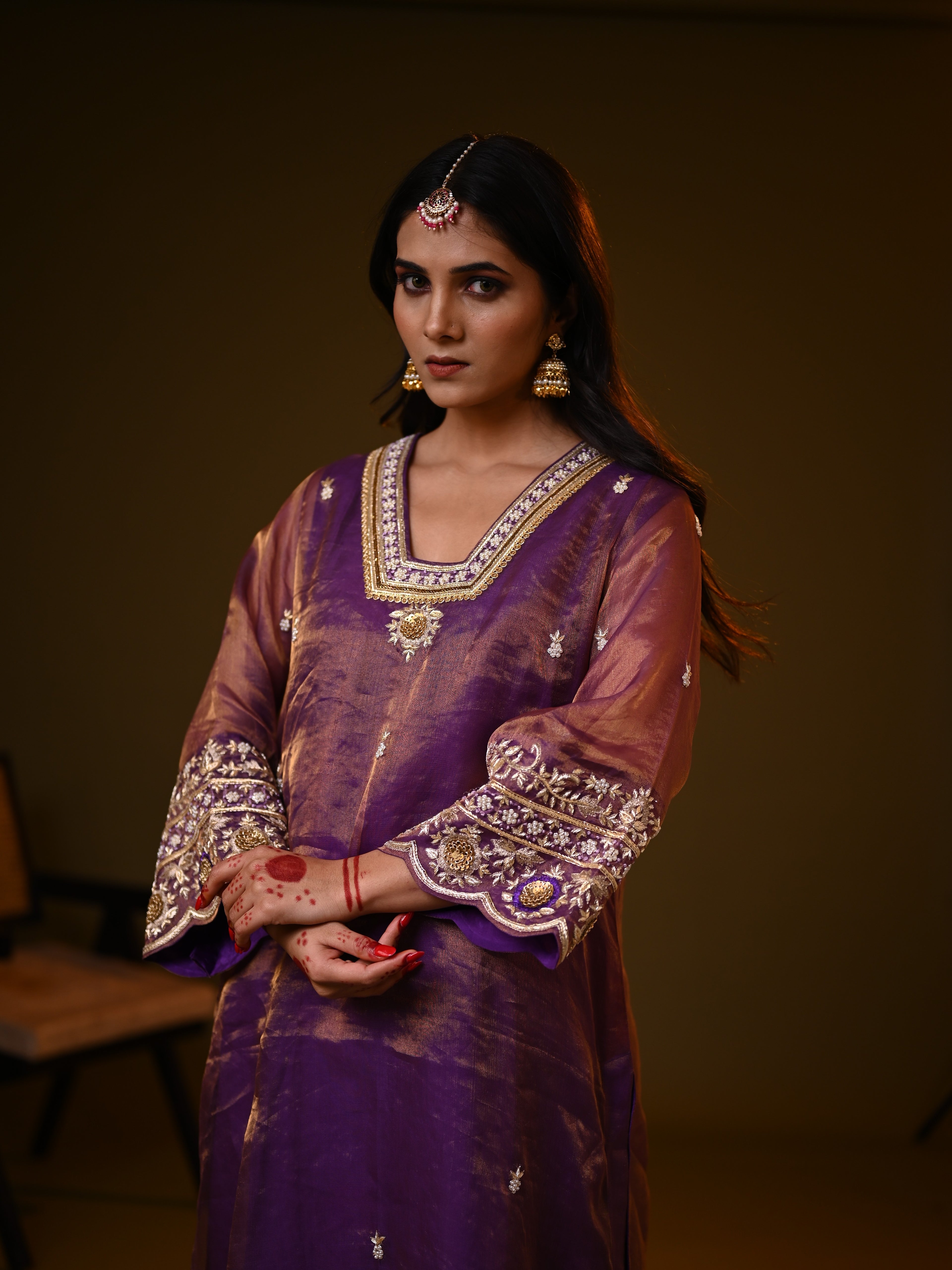 Women's Purple Organza Tissue Kurta Set