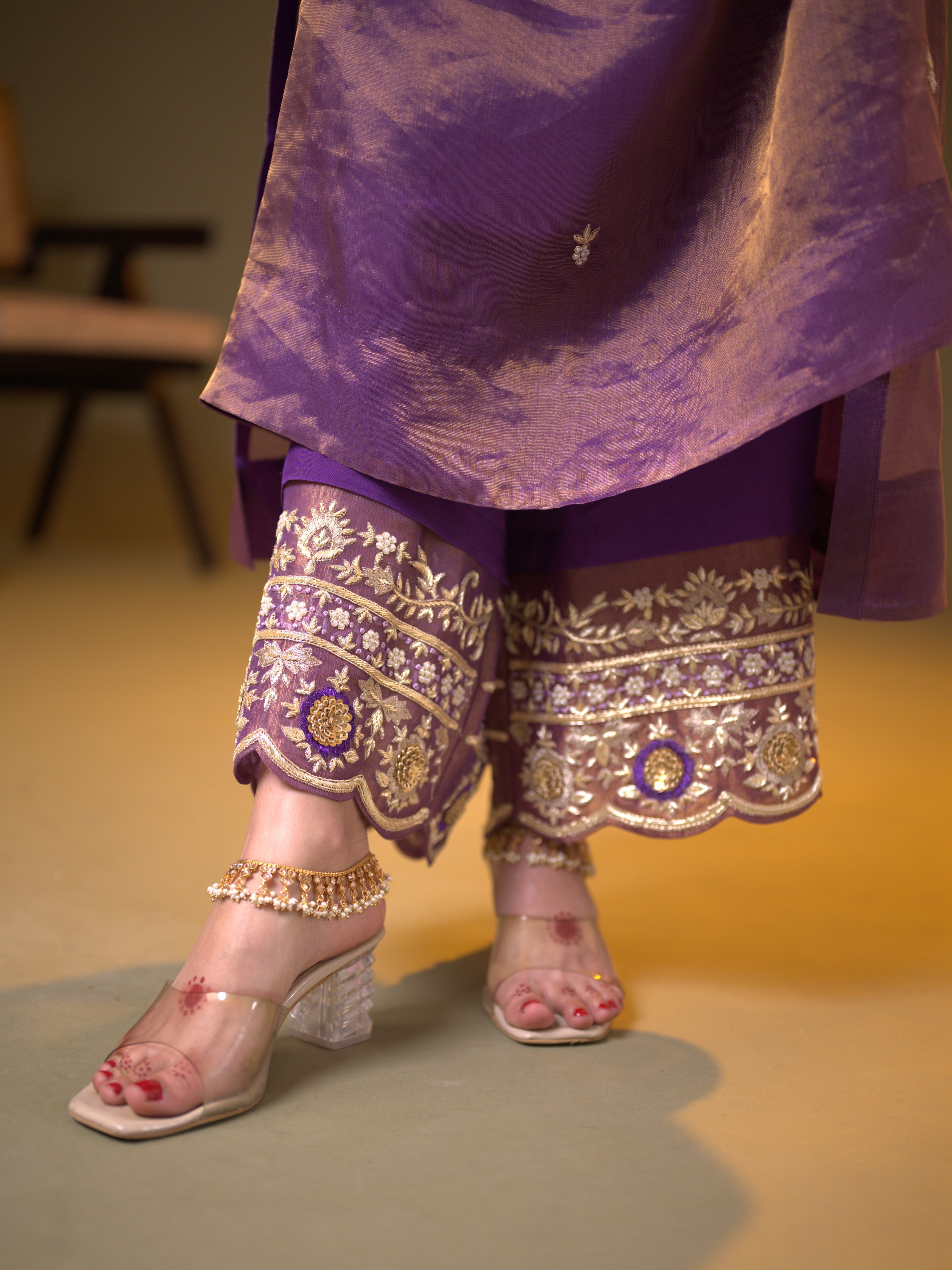 Women's Purple Organza Tissue Kurta Set